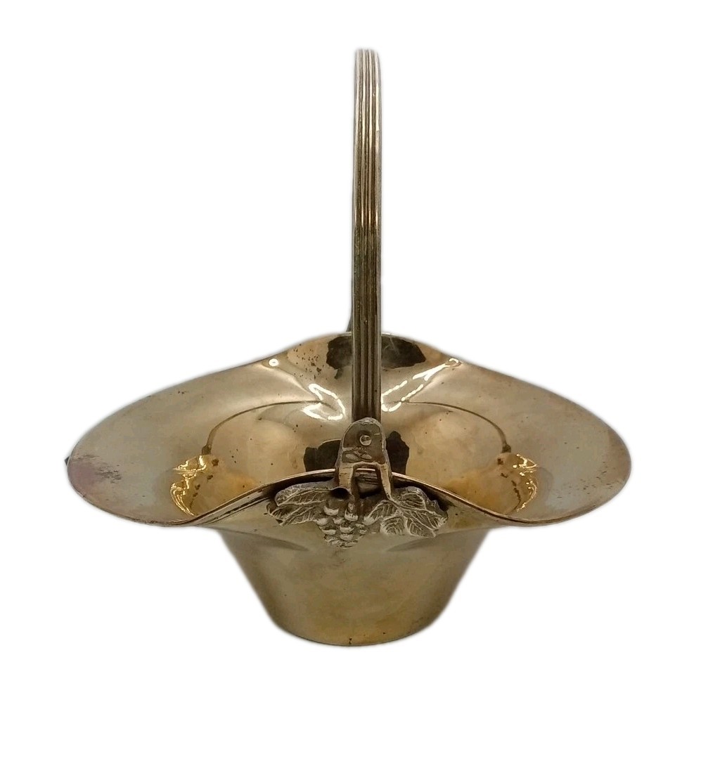 Vtg Solid Brass Basket With Swing Handle. 8.75\