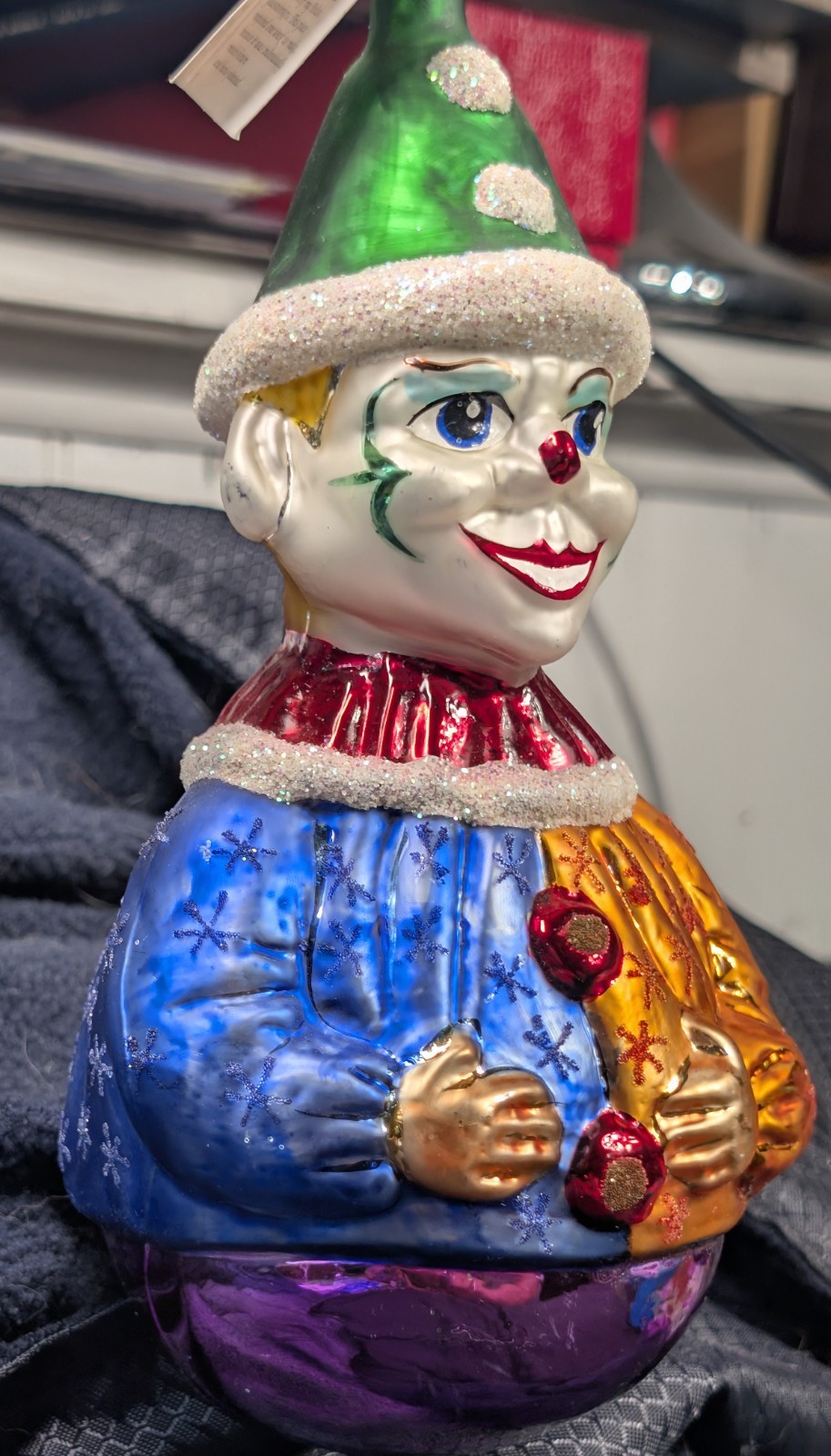 Vintage 1996 Christopher Radko Polish Glass Clown Christmas Ornament with Tag