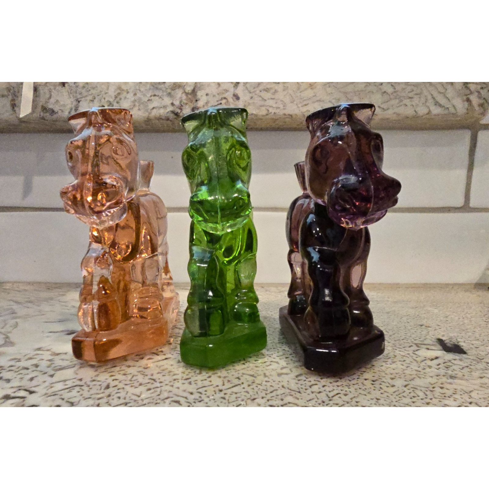 Heisey Imperial Oscar Glass Horse Set of 3 HCA-77 78 80 Green Pink Amethyst GLOW