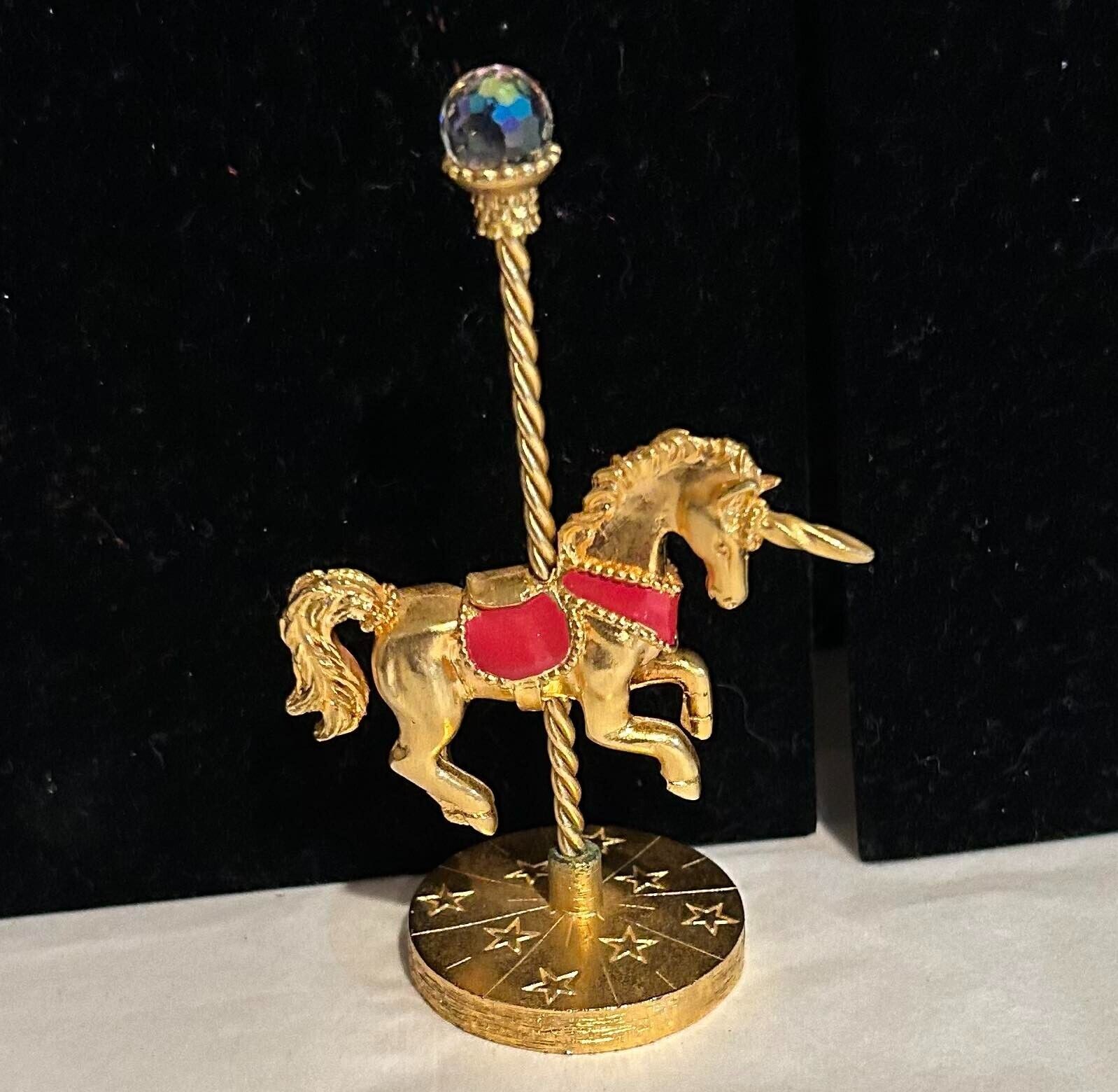 Vintage Spoontiques Carousel Stars Horse Crystal 1994 Gold Toned Pewter