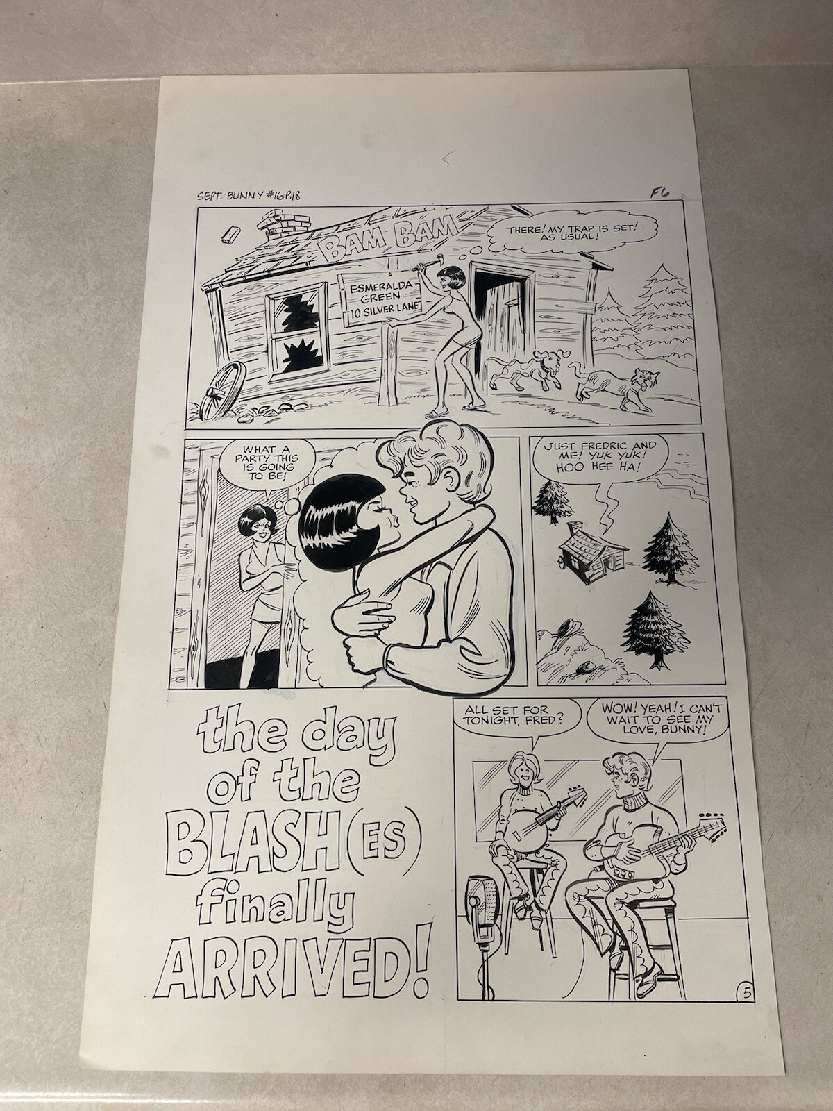 Bunny #16 original comic art 1970 party ESMERALDA guitar players HIPPIE HUGGING