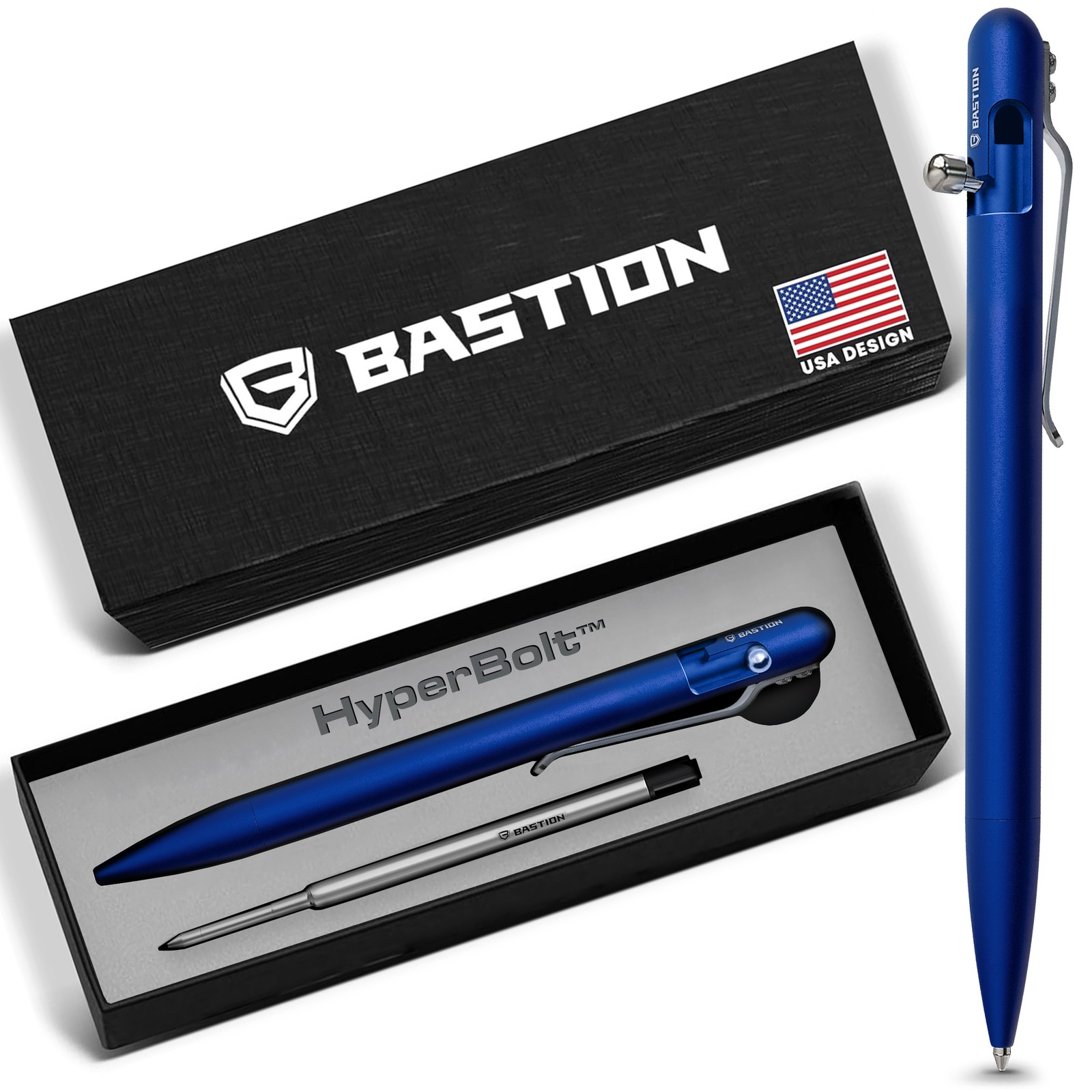 BASTION Slim Aluminum Royal Blue Bolt Action Ink Pen | EDC Pocket Gift Metal