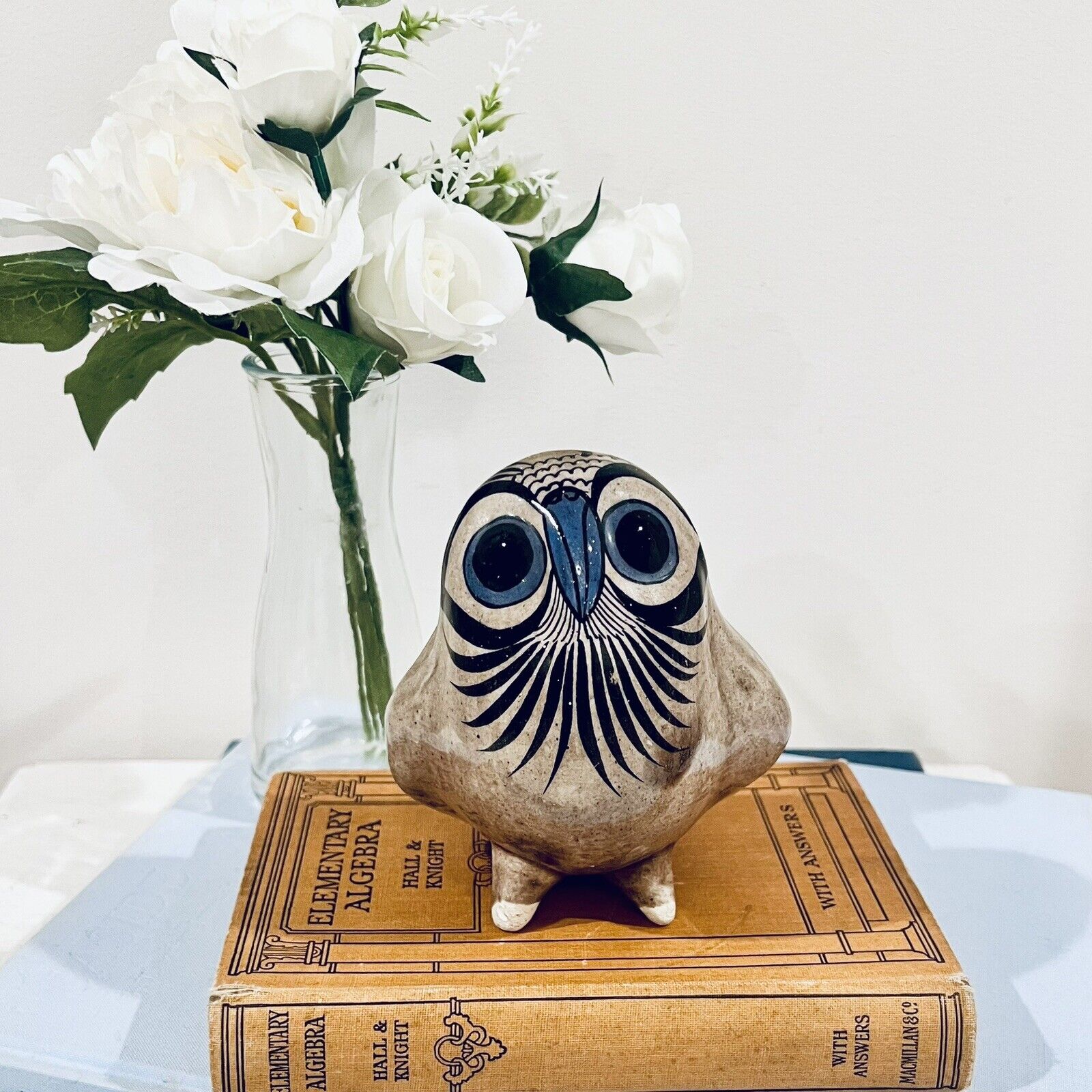 Vtg Mexican Tonala Pottery Owl Folk Art Hand Painted Figurine Ceramic Mexico