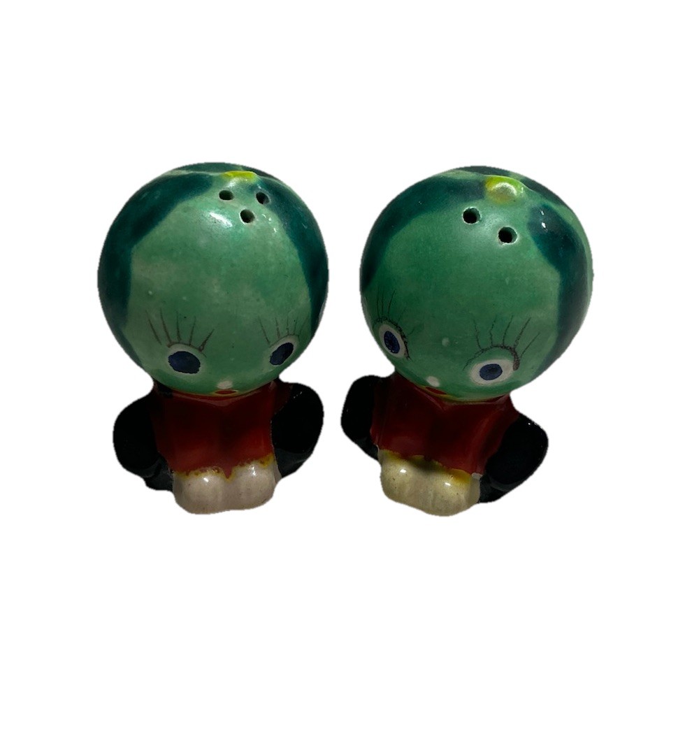 Vintage 1950s Anthropomorphic Watermelon Head Salt & Pepper Shakers - Japan 2.5”
