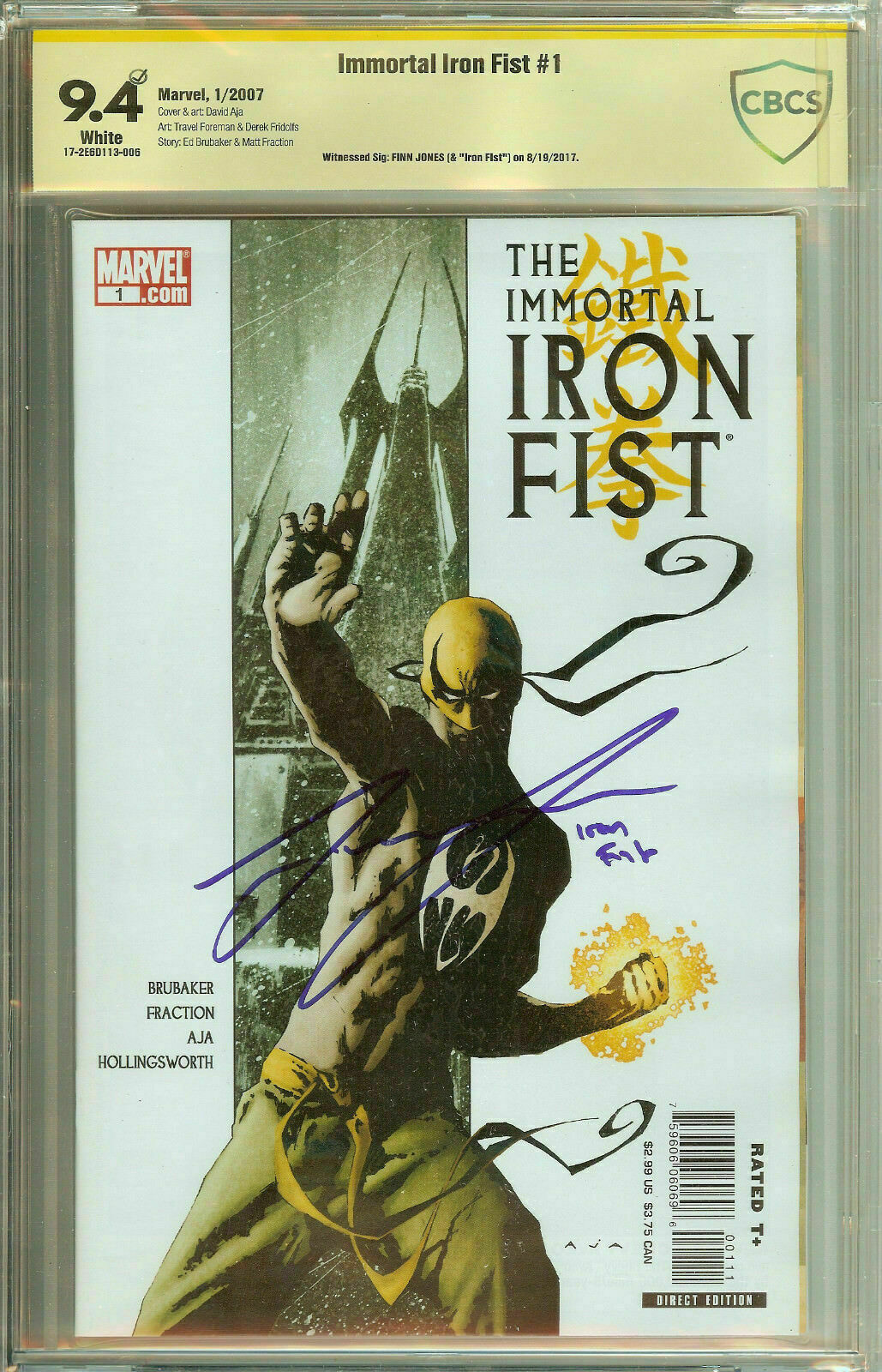 Immortal Iron Fist #1 Variant CBCS 9.4 Signed Finn Jones (Game of Thrones) CGC
