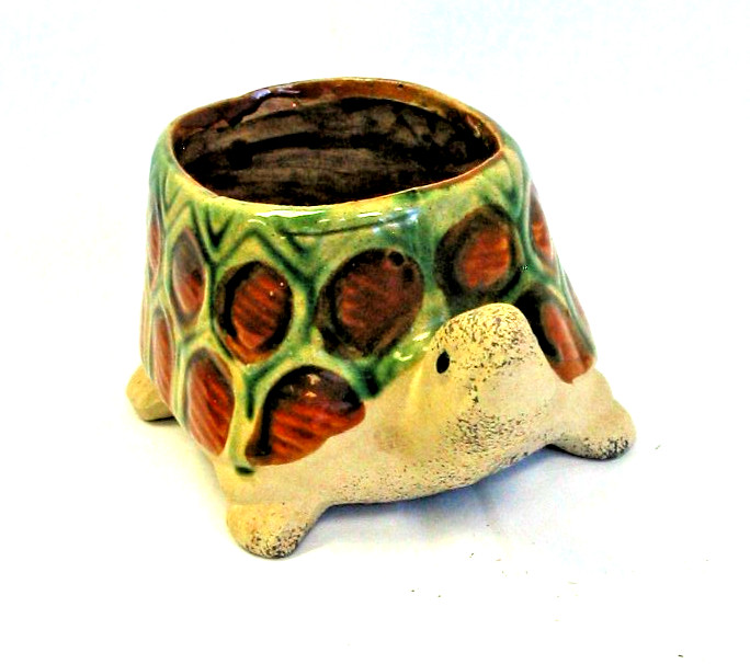 Vintage Pottery Glazed Turtle Planter, 6.25\