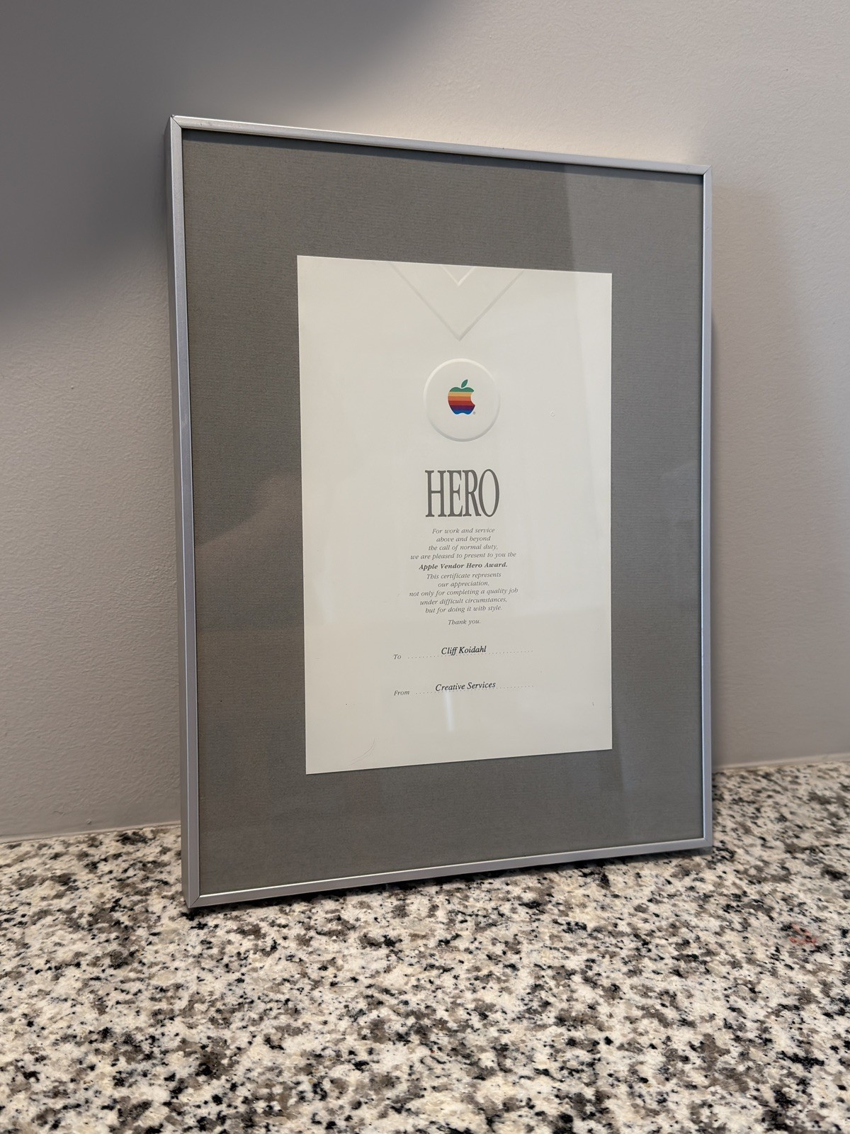 Vintage Apple Memorabilia Framed Hero Award