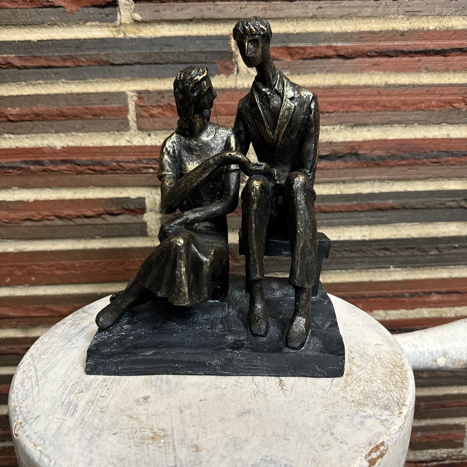 Kensington Hill Couple Sitting Statue Antique Bronze Woman & Man Figurine Cute