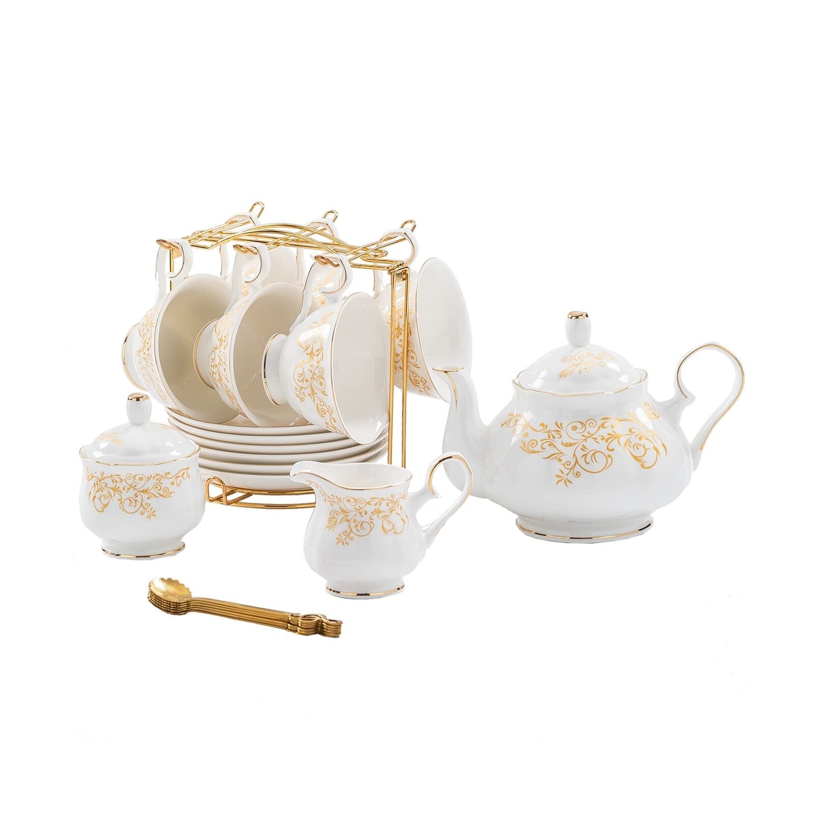 Daveinmic 22-Pieces Porcelain Tea Set, Cups& Saucer Service for 6, with Spoon...