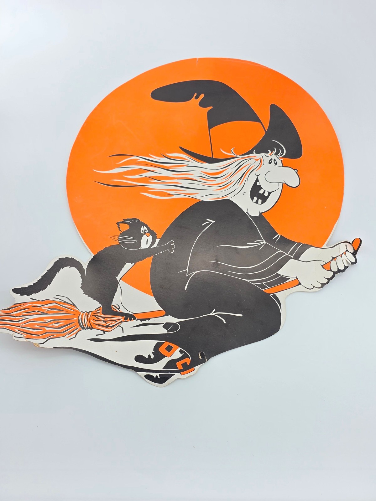 Halloween Paper Cardboard Die Cut Decoration Witch Broom Orange Moon