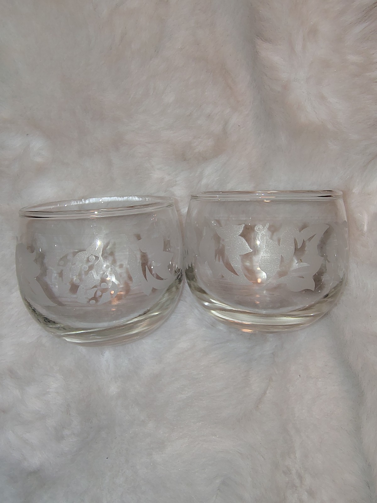 Set of 2 1966 Princess House Heritage Mini Etched Glass Roly Poly Fall Scene Set of 2 1966 Princess House Heritage Mini Etched Glass Roly Poly Fall Scene