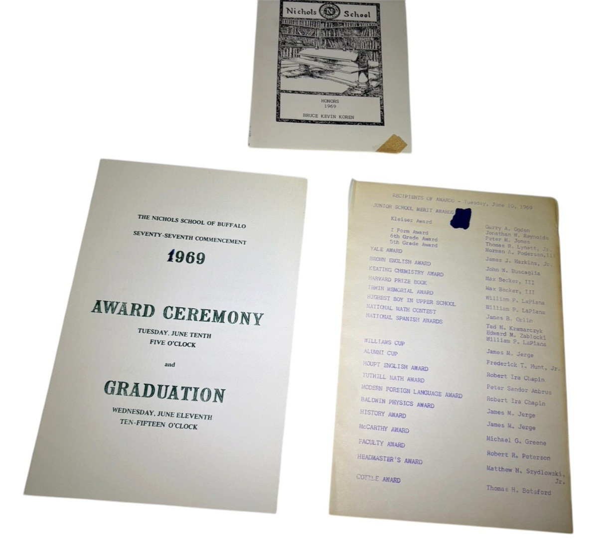 1969 GRADUATION COMMENCEMENT PROGRAM Nichols School Of Buffalo NY award ceremony