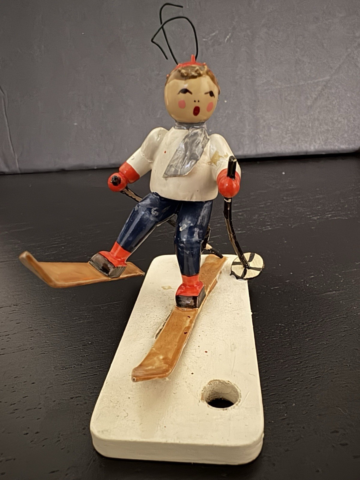 ERZGEBIRGE HEDO Boy on Skis Wood Figurine Miniature Germany