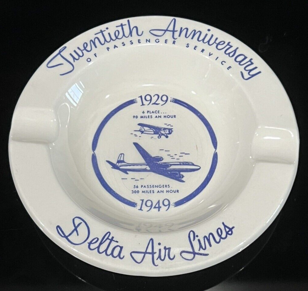 VTG 40s Delta Airlines Twentieth Anniversary Ashtray 1929-1949 Salem China USA