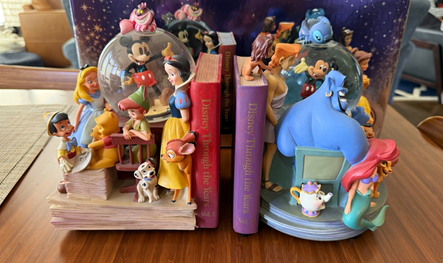 Disney Store Wonderful World of Disney Snow Globe Bookends Set with Box
