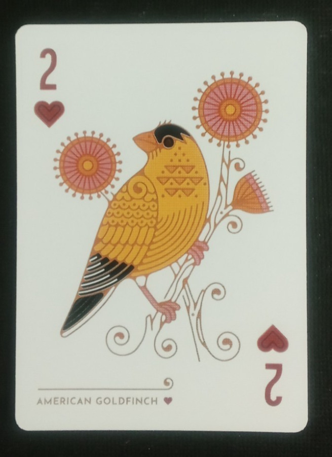 Bird in the Hand Playing Card American Goldfinch 2 Hearts