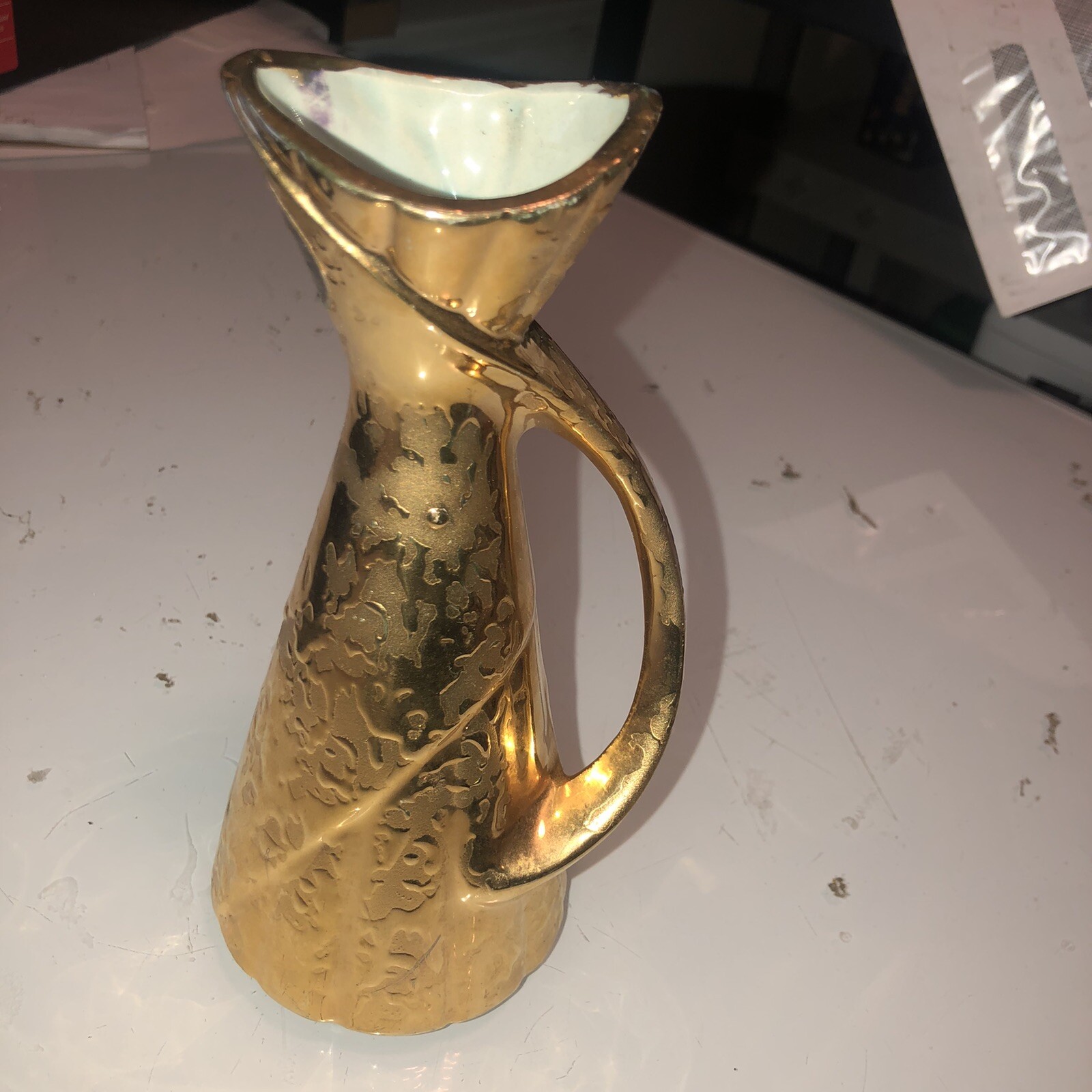 Savoy Vase Weeping Gold Mid Century Modern MCM 24 Karat -Read Inside