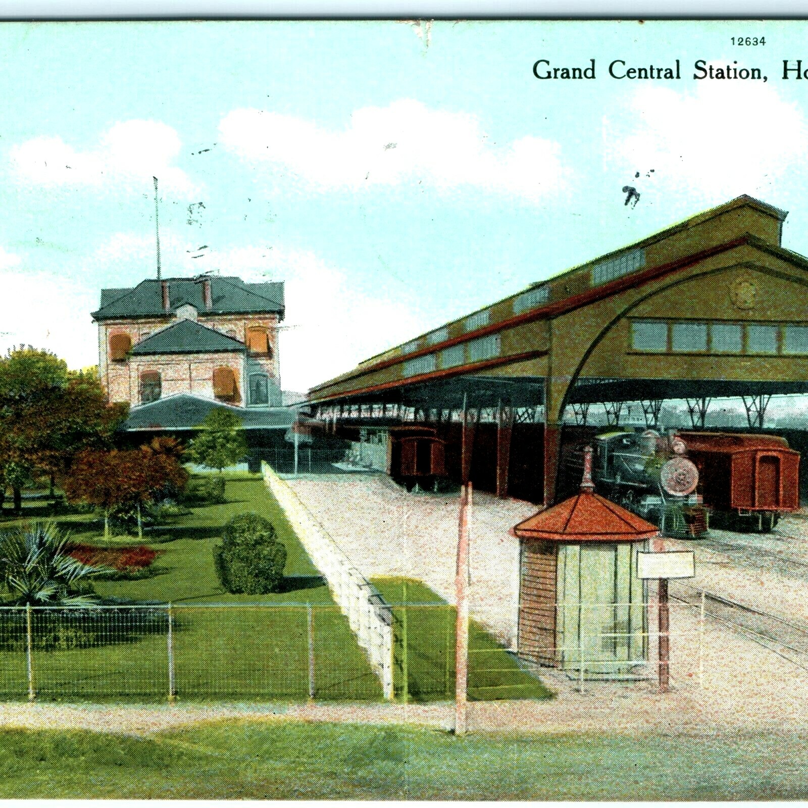 c1910s Houston, TX Grand Central Station Depot Train Postcard Curt Teich Litho c1910s Houston, TX Grand Central Station Depot Train Postcard Curt Teich Litho