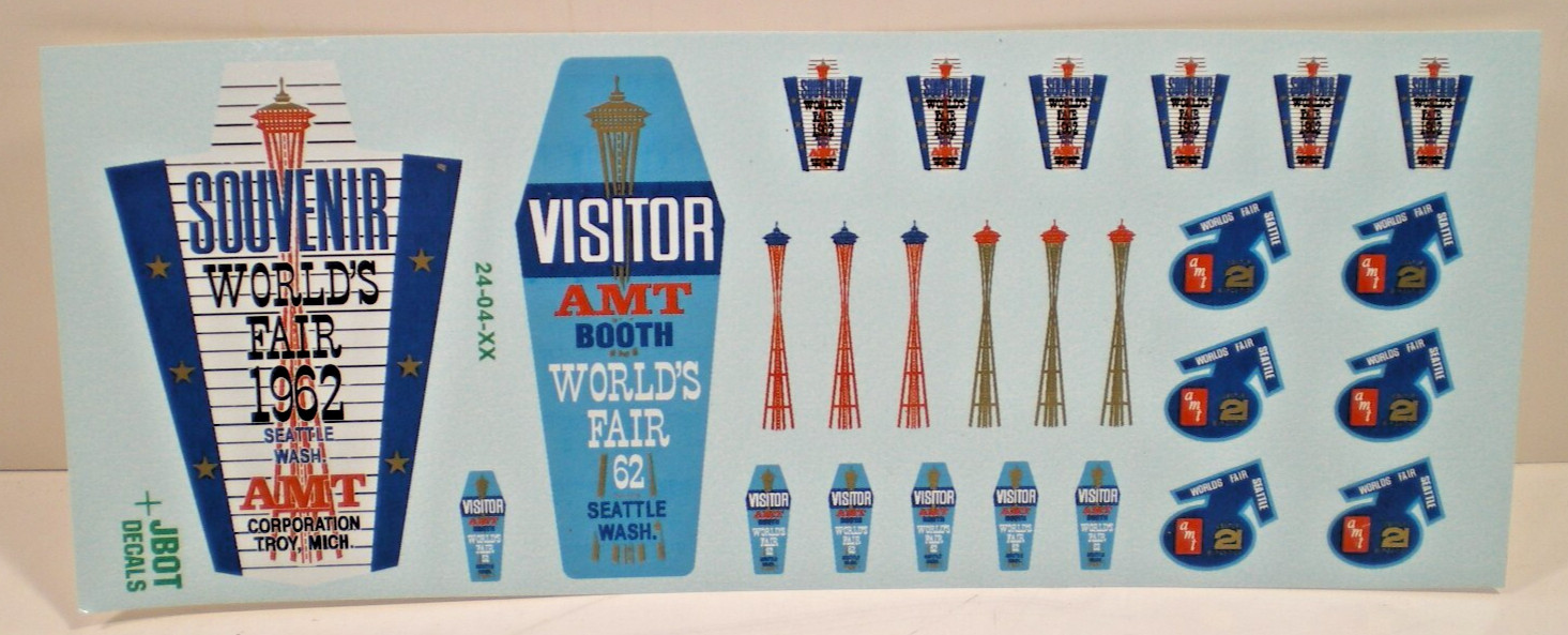 JBOT RETR AMT BOOTH Model decal sheet From 1962 WORLDS FAIR, Seattle Century 21