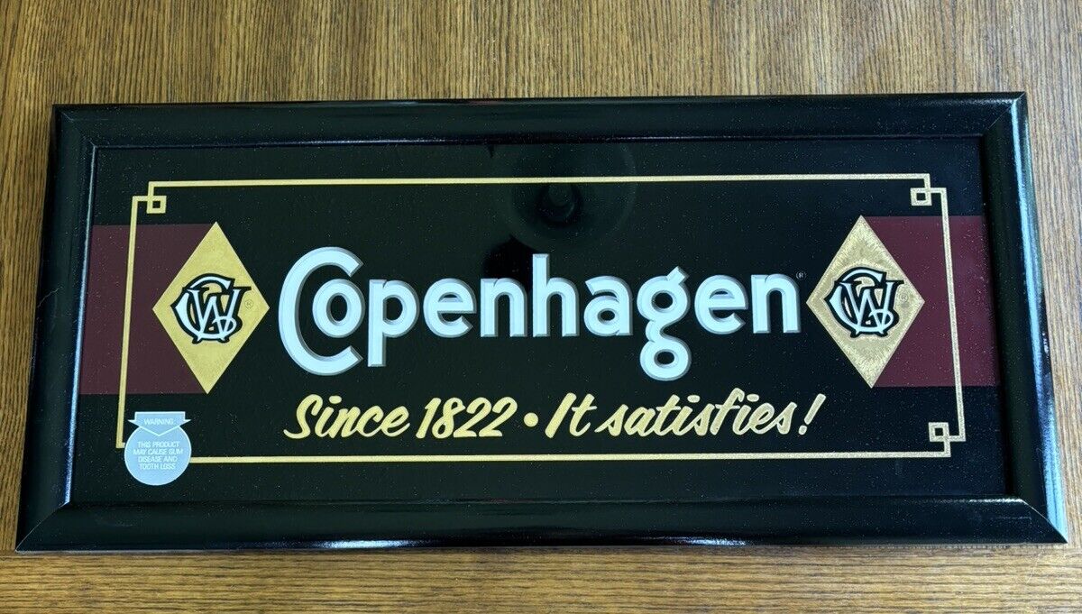 Vintage Copenhagen Snuff Advertisement Wood Framed Mirror Tobacco Collectible 