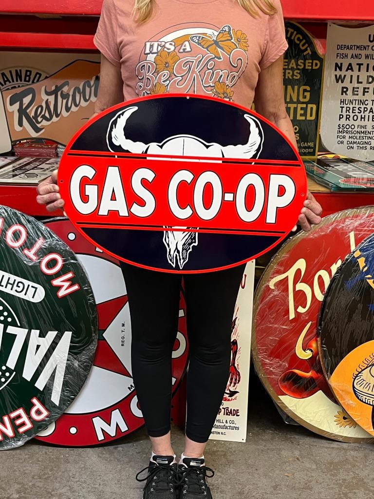 Vintage Style Metal Sign Co-Op Gasoline NOT Porcelain 22x16 Made USA