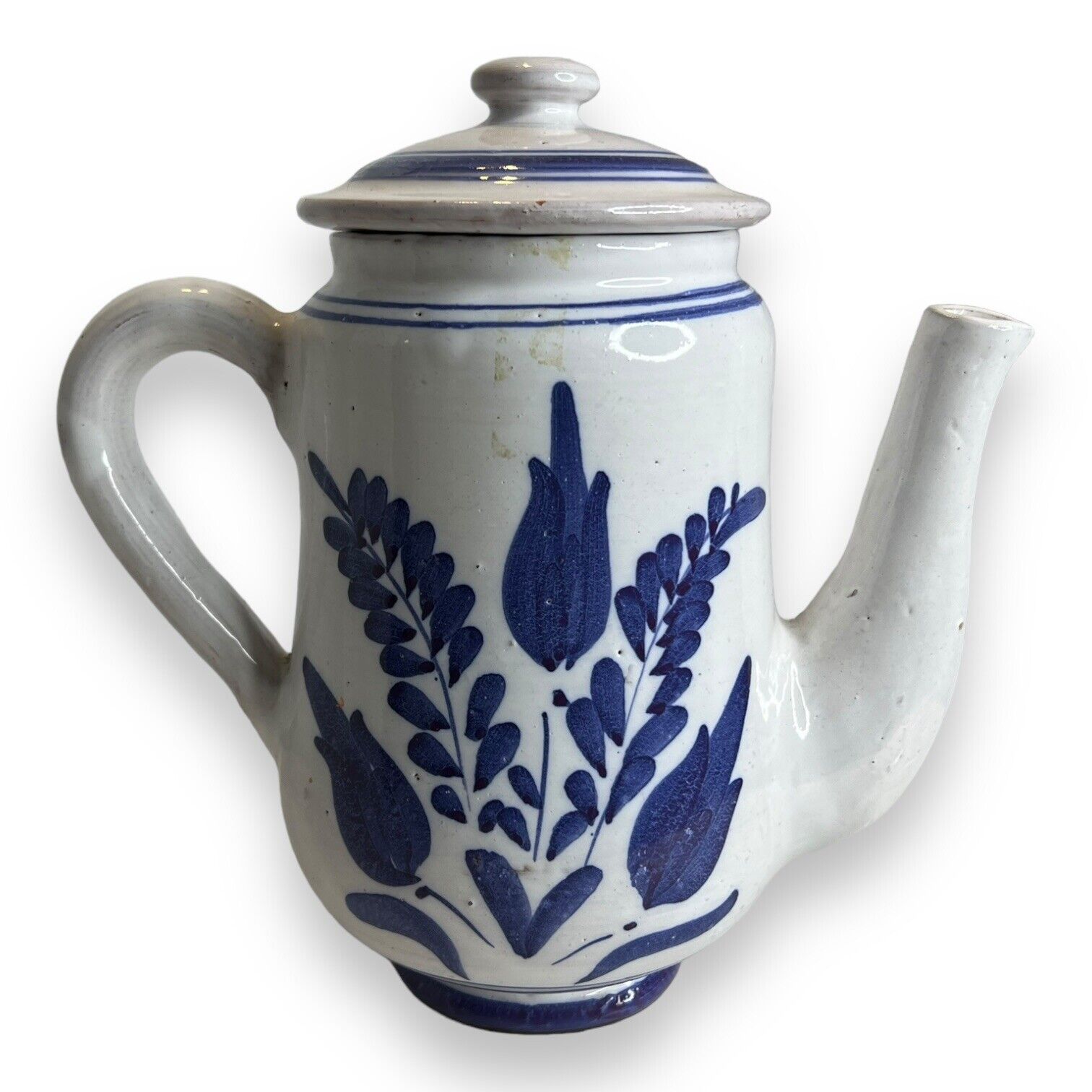 Vtg Blue & White Pottery Teapot Sao MIGUEL AZORES  Ceramica C. Vieira RARE
