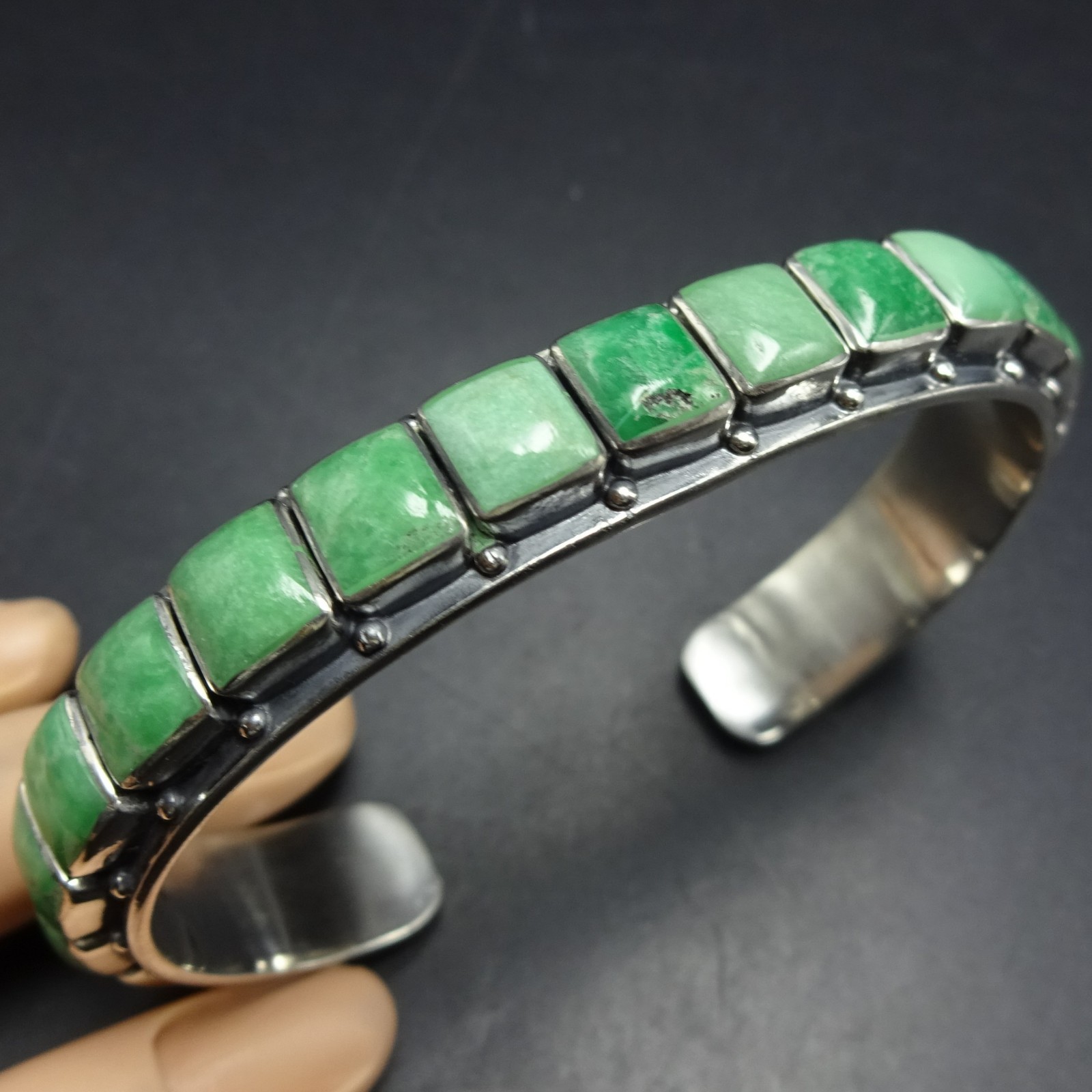 FEDERICO JIMENEZ Sterling Silver GREEN TURQUOISE Cuff BRACELET Gorgeous Cabs M/L