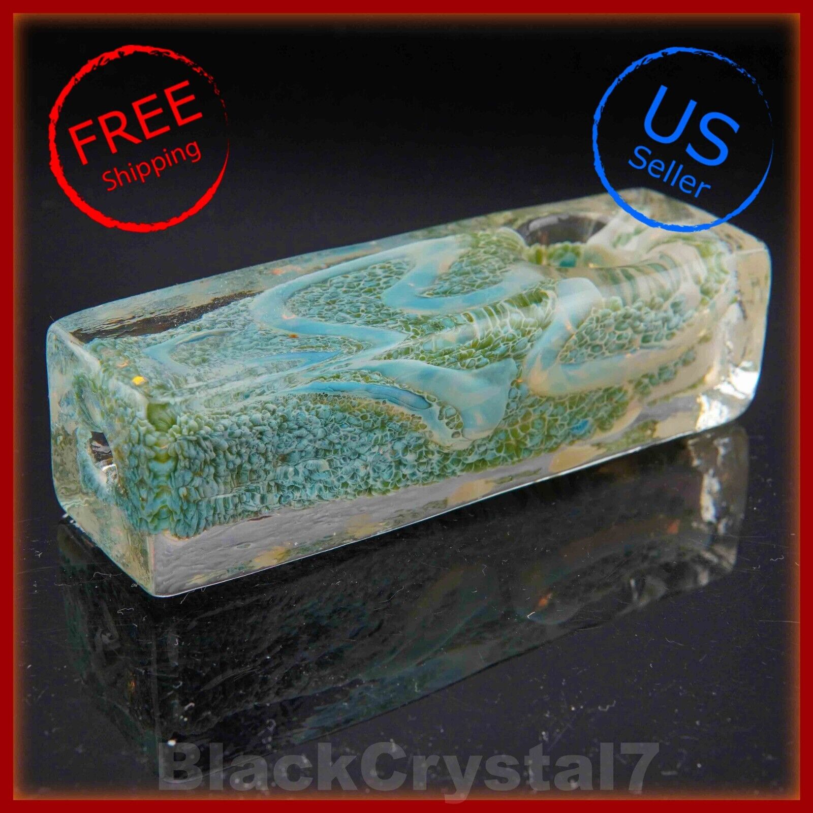 4 inch Handmade Ivy Flow Green Square Rectangle Tobacco Smoking Bowl Glass Pipes