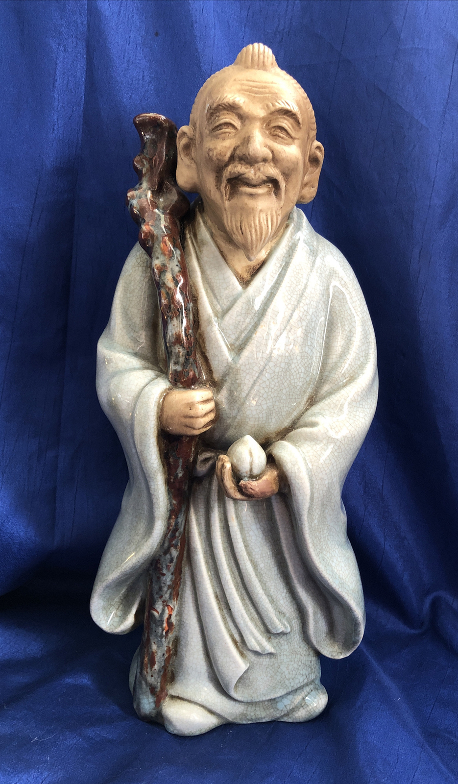 Wildwood Imports Old Oriental Man Holding Peach Statue Figurine Japan Vintage