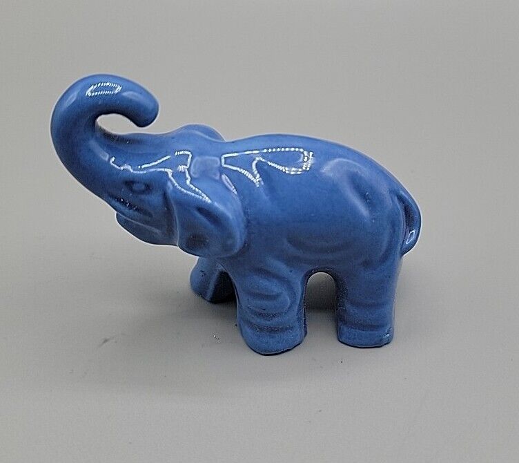 Vintage Blue Ceramic Elephant Standing Figurine 1