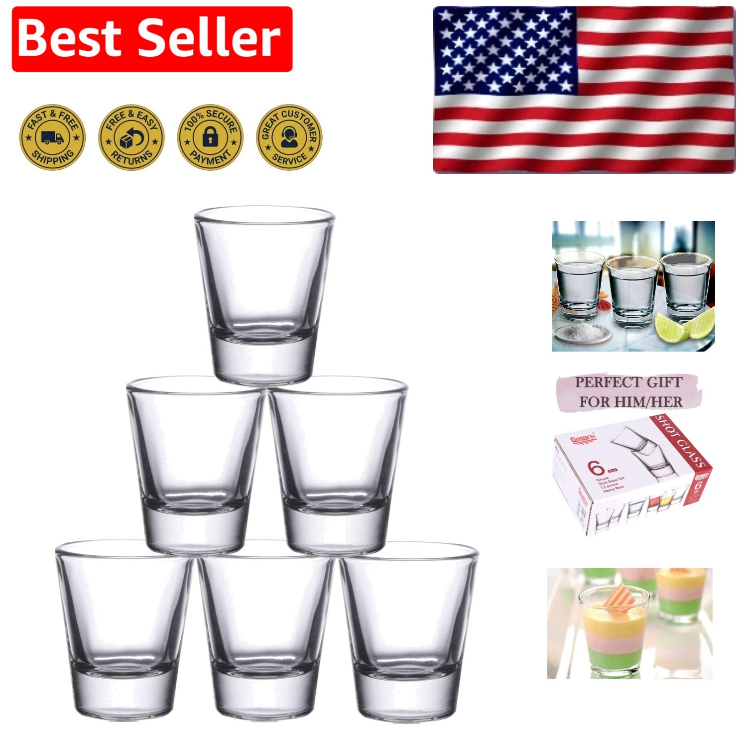 6 Pack 1.5 oz Clear Shot Glasses | Sturdy & Elegant for Spirits