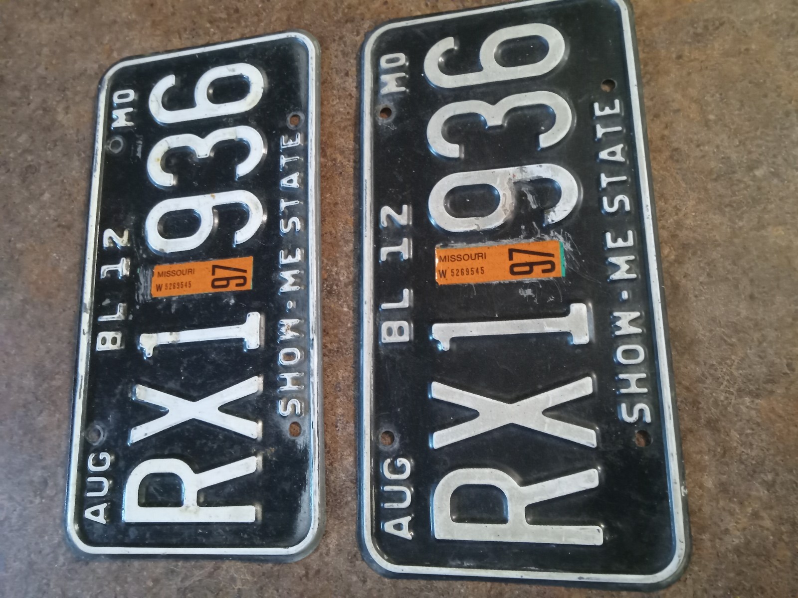 Vintage 1997 Missouri Truck License Plate PAIR Matched Set RX1 936 BL 12 Black