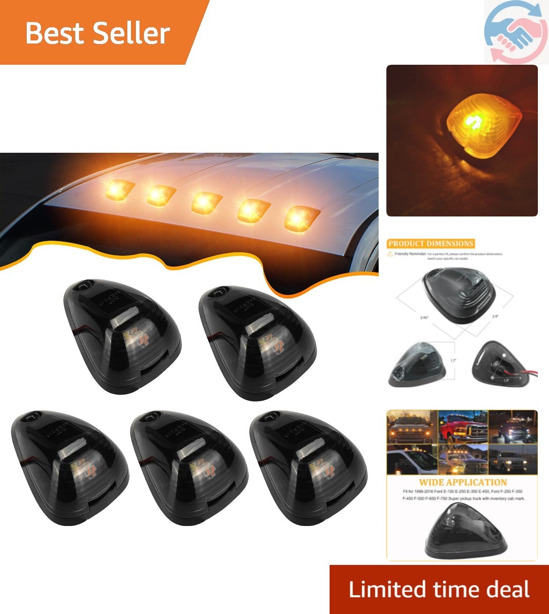 Car Roof Marker Lights 10 LED Smoked Amber Top Clearance Running Lights for F... Car Roof Marker Lights 10 LED Smoked Amber Top Clearance Running Lights for F...