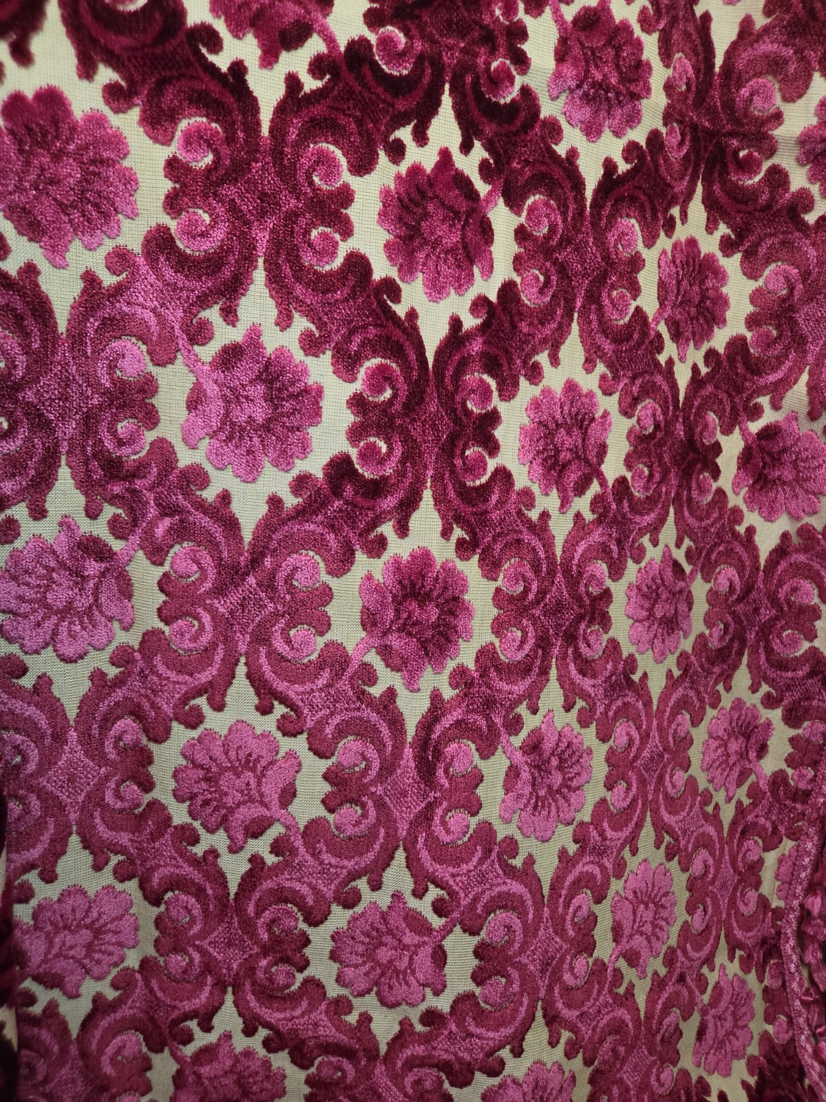 VTG 1950s Jacquard Cut Velvet Upholstery Fabric PINK Raised Pile -54
