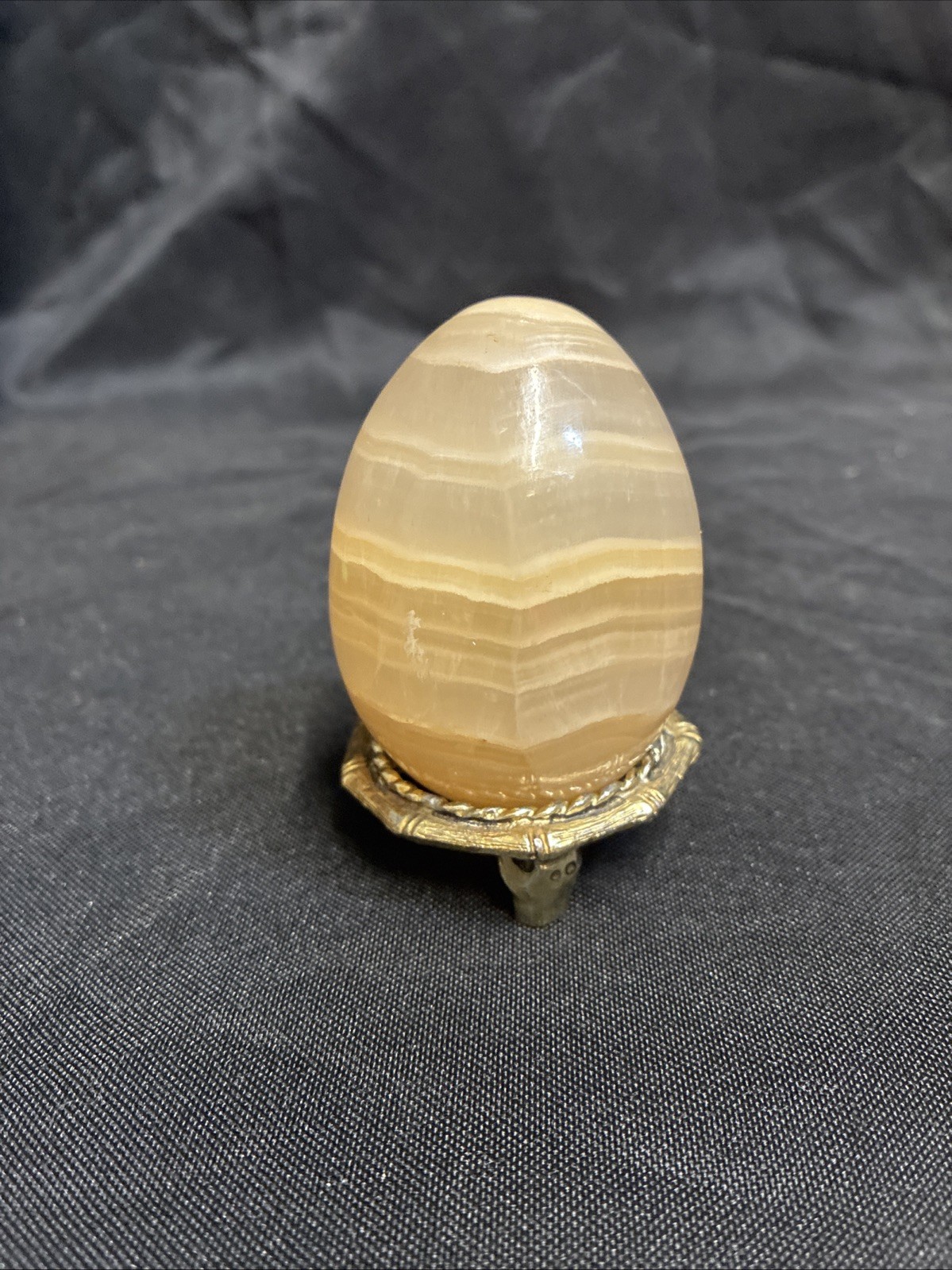 Vintage Polished Banded Aragonite Egg With Stand