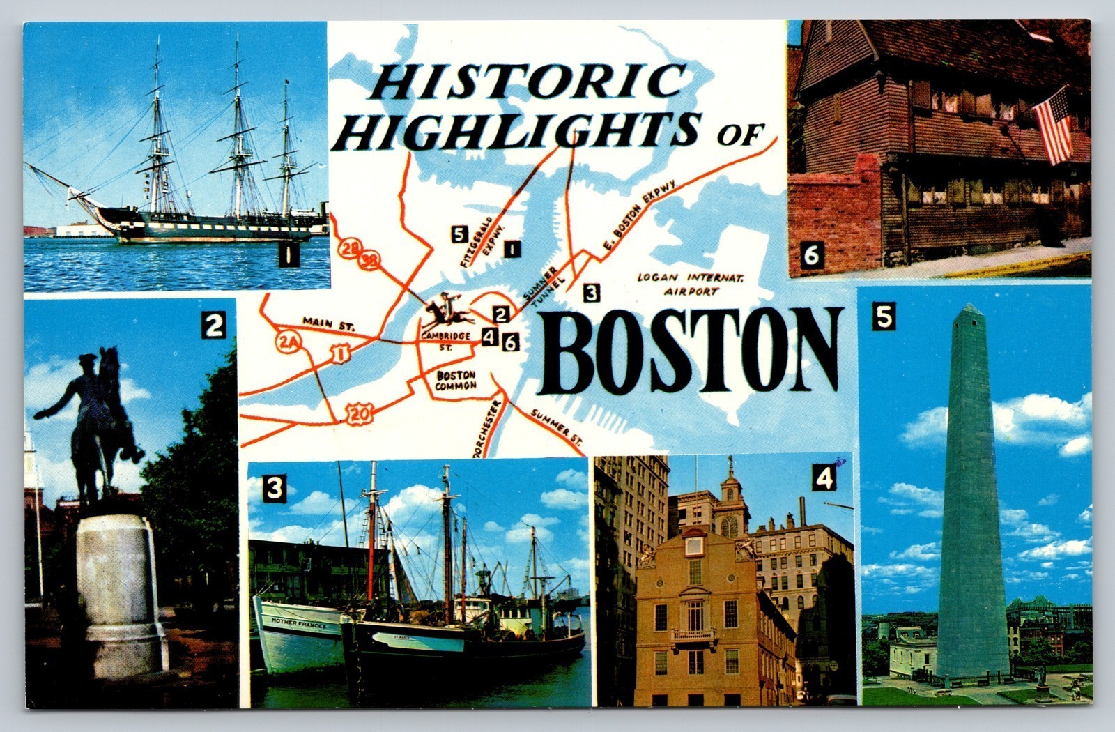 Boston MA Six Historic Landmarks Postcard