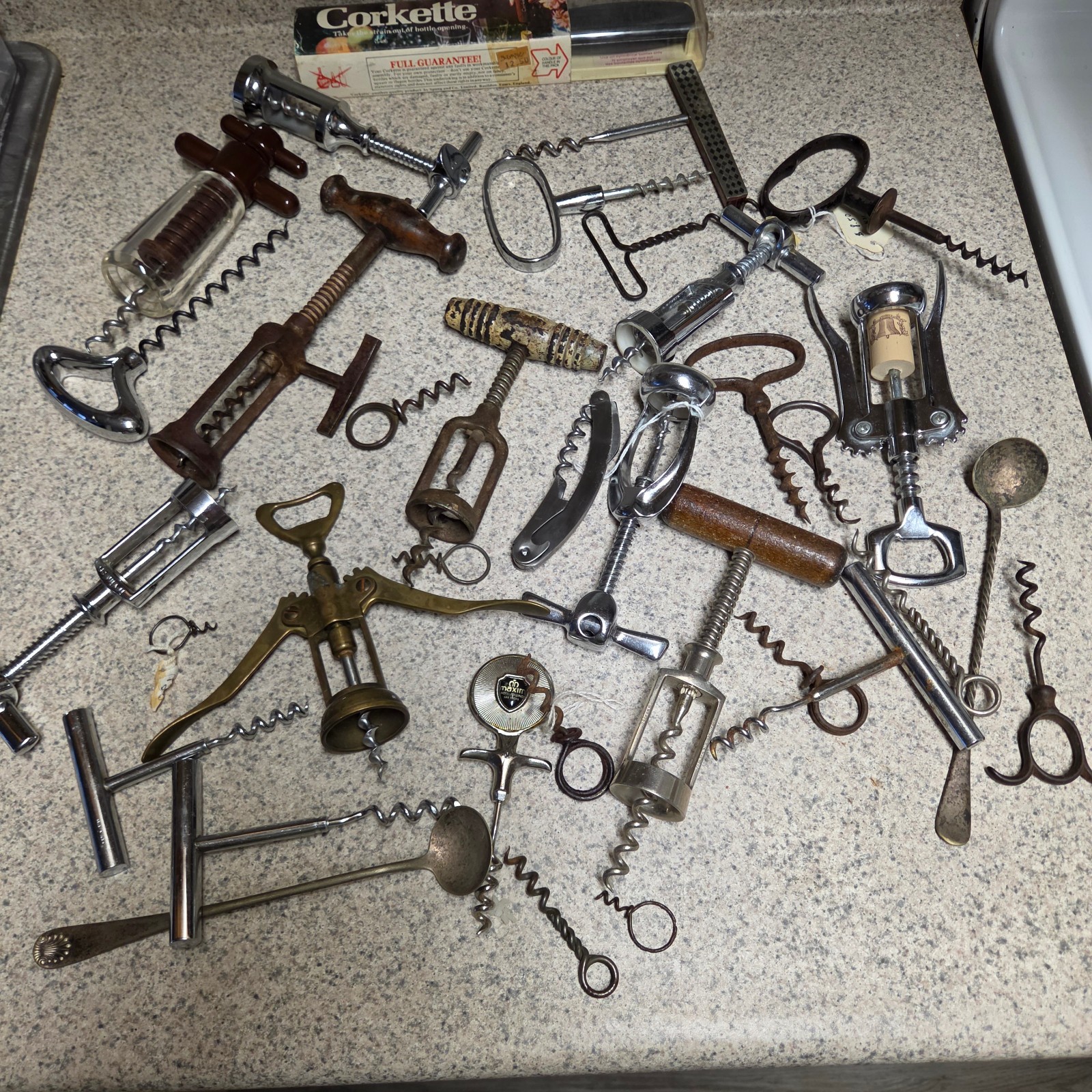 Vintage Antique Corkscrew Lot Brass Mechanical Lever Wooden Handle Barware 