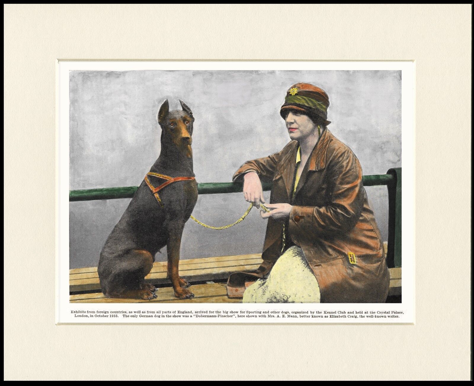 DOBERMAN PINSCHER LADY AND DOG LOVELY PRINT MOUNTED READY TO FRAME