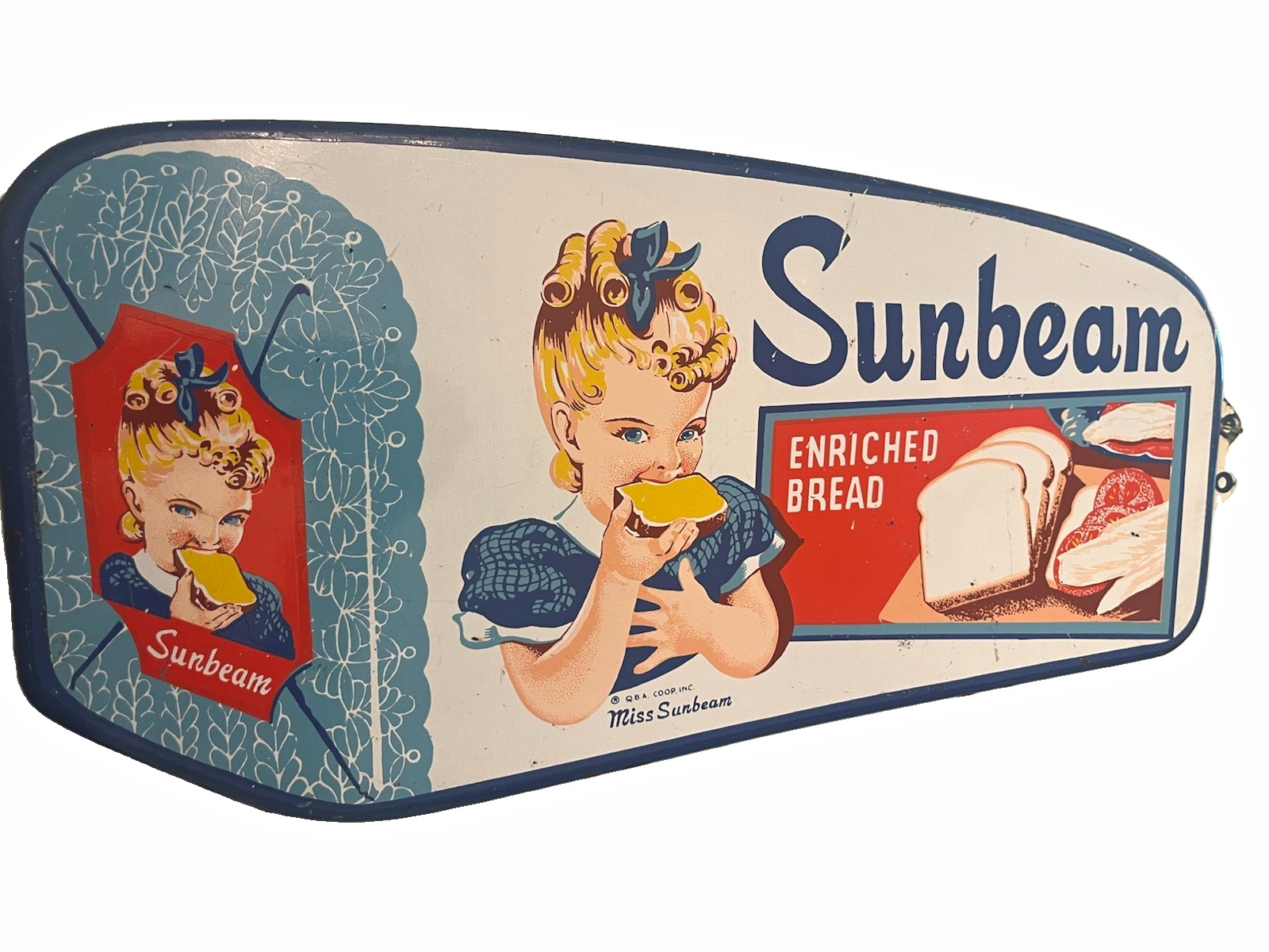 Sunbeam Vintage Enriched Bread Advertising Sign Bakery & Baking White Blue Red