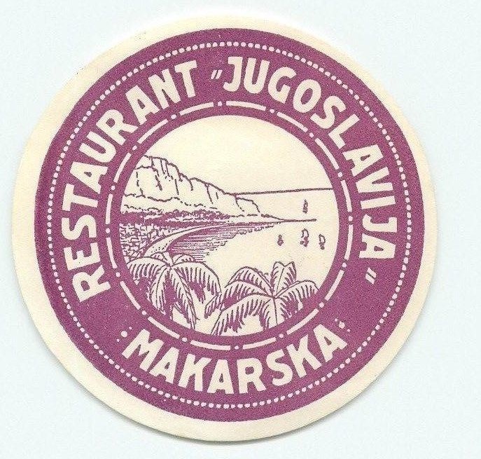 MAKARSKA CROATIA RESTAURANT JUGOSLAVIJA VINTAGE ART DECO HOTEL LUGGAGE LABEL 