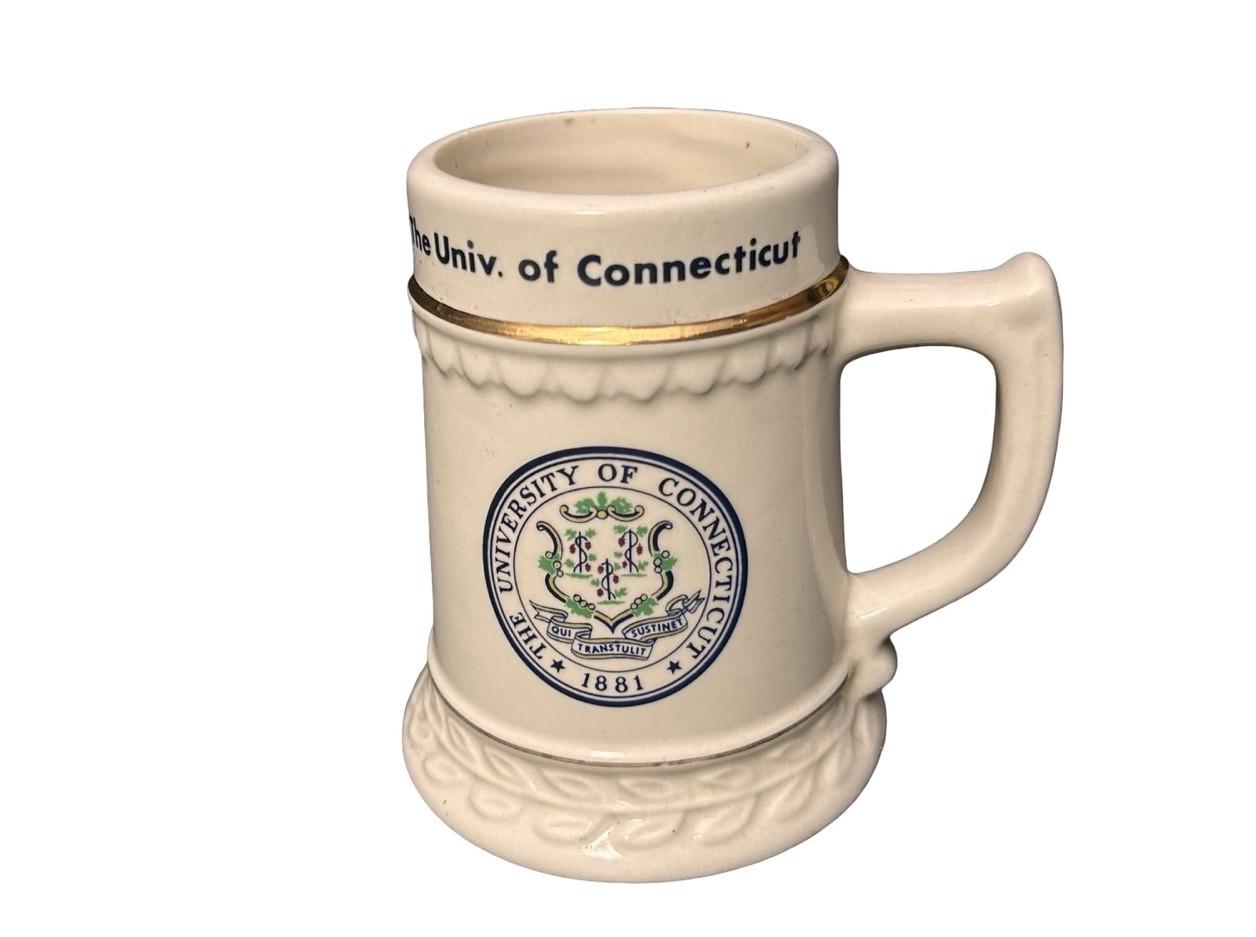 Vintage University of Connecticut Ceramic Beer Stein Tankard Mug Gold Trim UConn