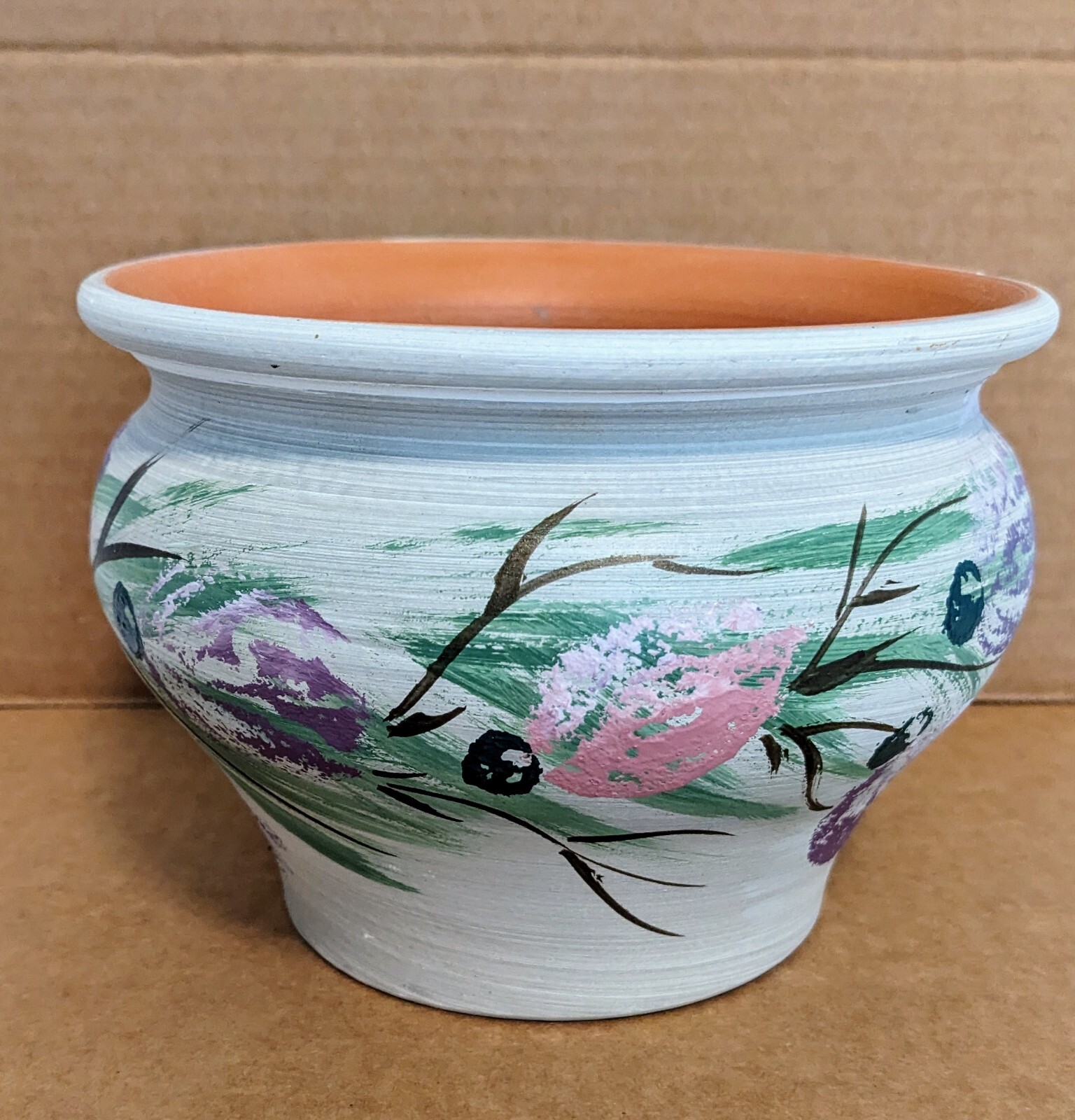 Terra Cotta Clay Pottery Planter Hand Painted Floral - 6\