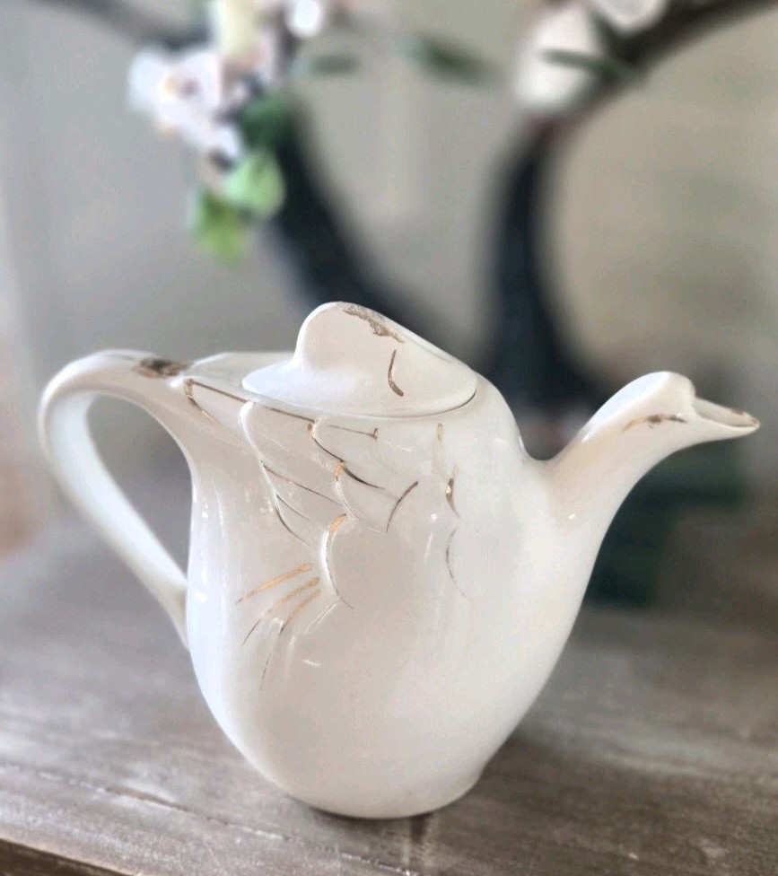 Vintage Porcelain Ceramic Swan Creamer, Gilded, Glossy Finish, Bird, Pitcher