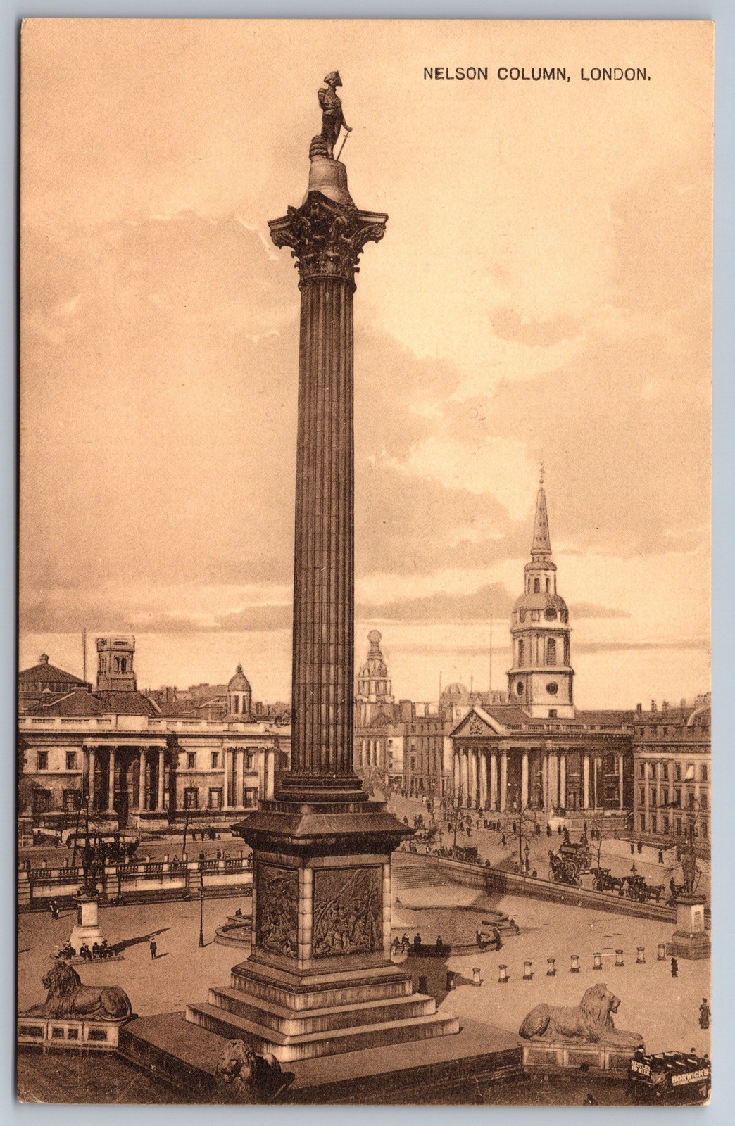 Nelson Column London England Antique Postcard Trafalgar Square Sepia c.1910s