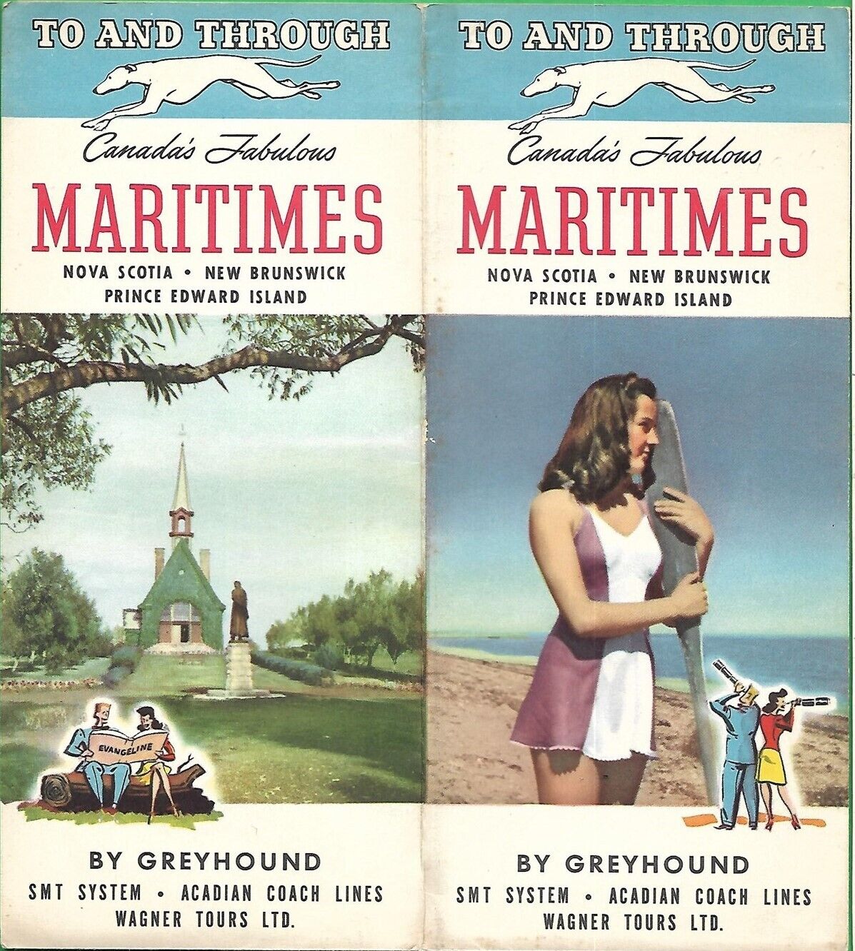 1946 GREYHOUND BUS Map Brochure Canada's MARITIMES Nova Scotia New Brunswick PEI