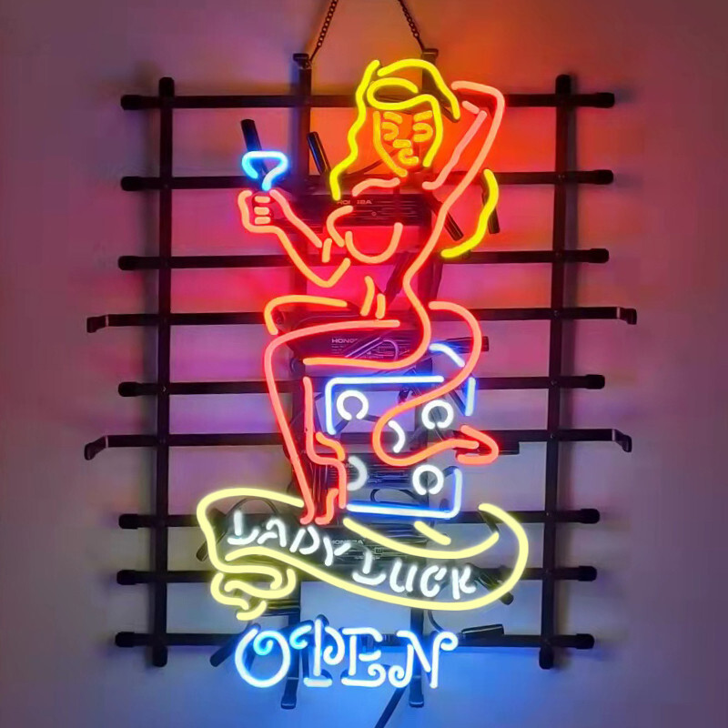 US STOCK Lady Luck Casino Vintage Neon Sign Man Cave Beer Bar Glass Decor 24