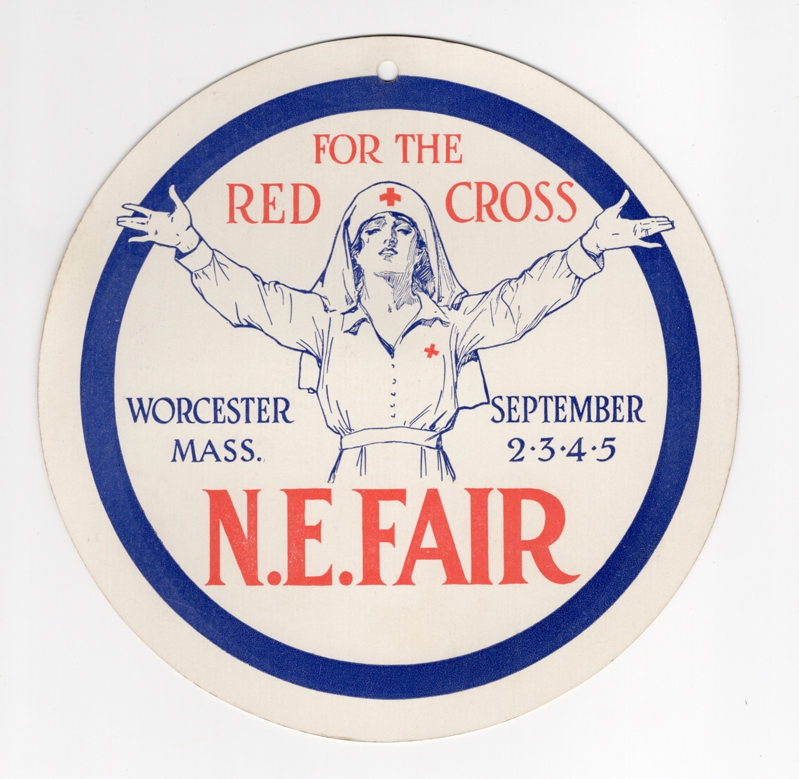 WWI 1918 Worcester Mass New England Fair Red Cross Cardboard Hanger Sign 7