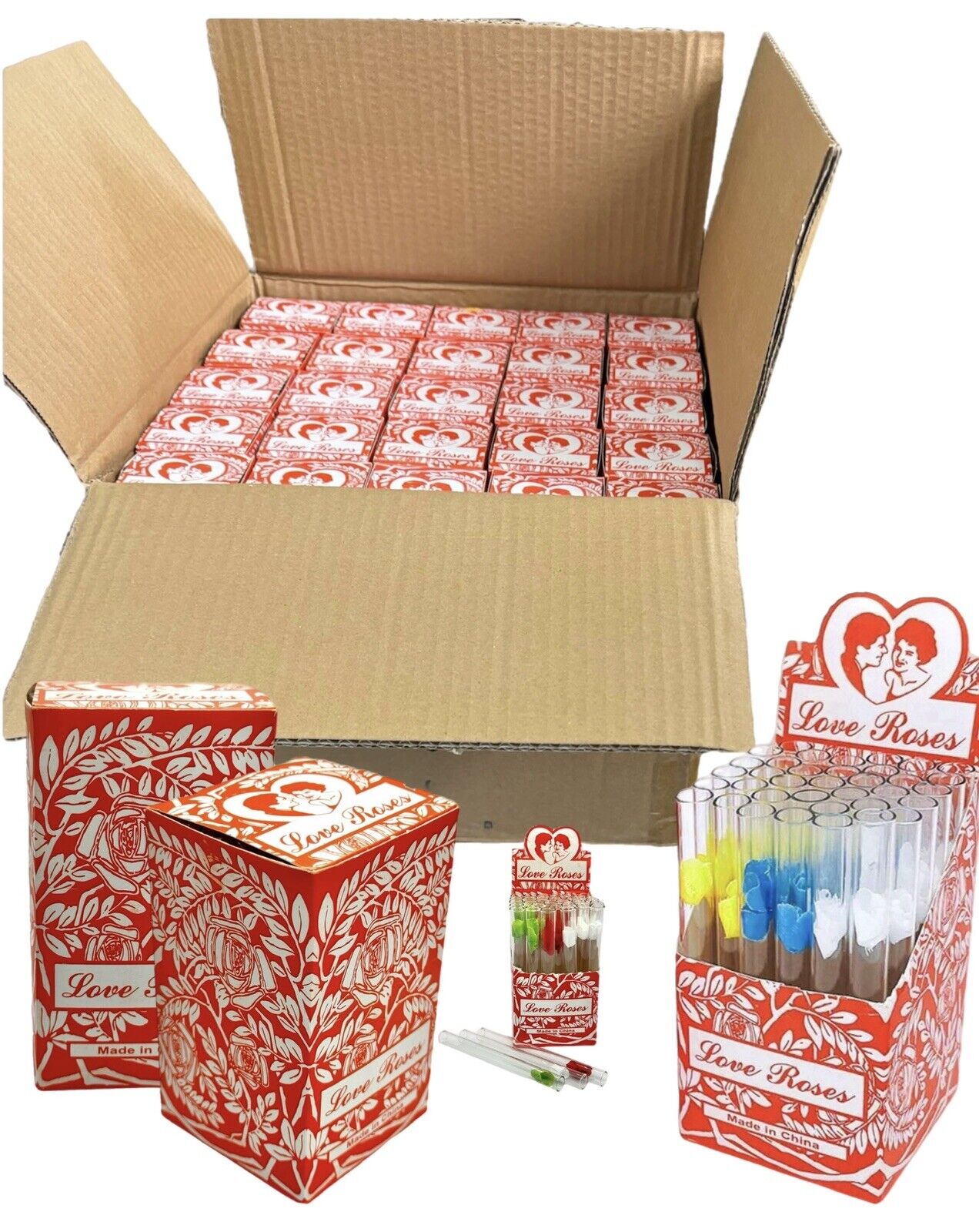 Love Rose Glass Tube Wholesale Case Of 50 Box (36x50) 1800 Ct