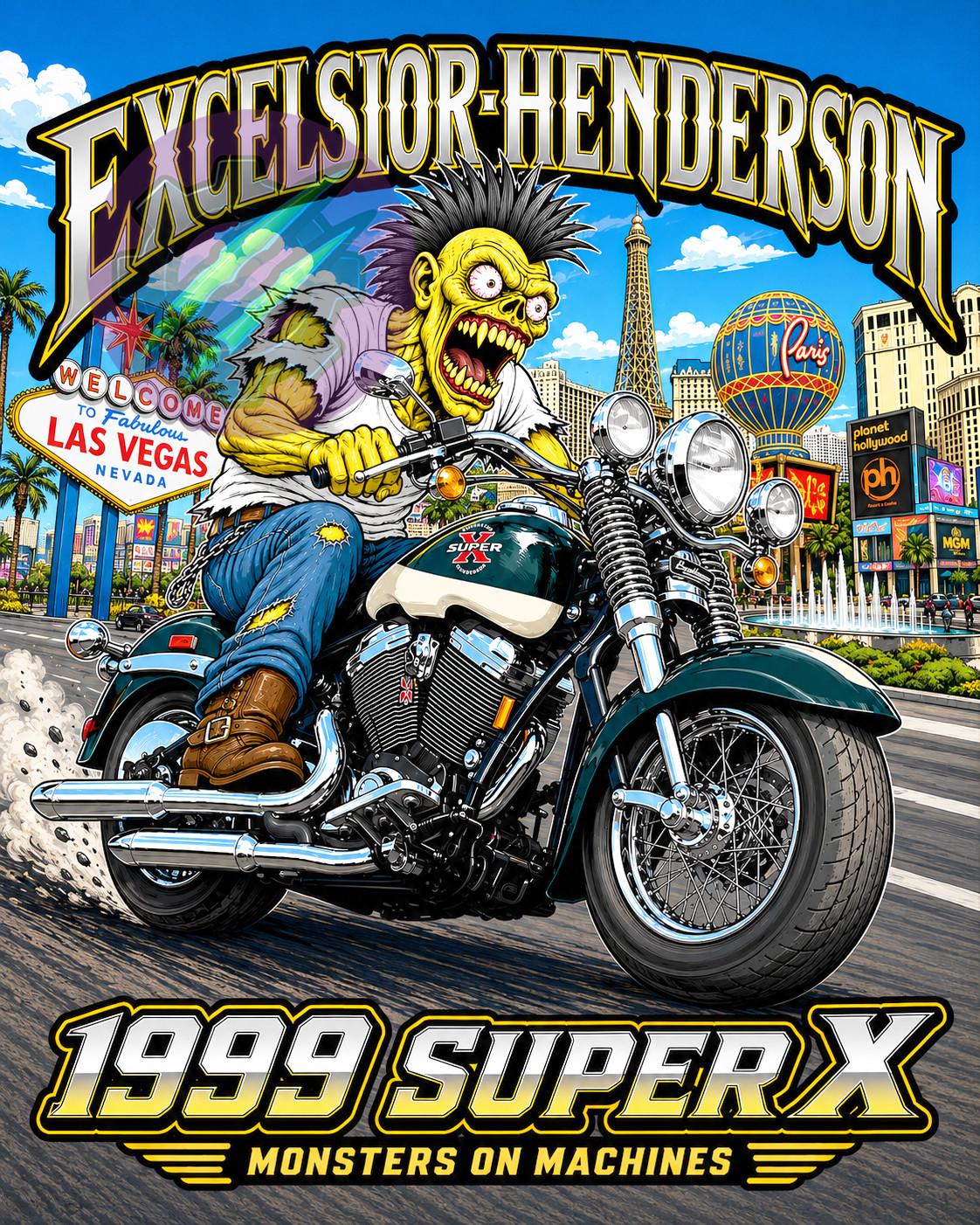 1999 Excelsior-Henderson Super X 8x10 Glossy Photo Print Monster Motorcycle Art