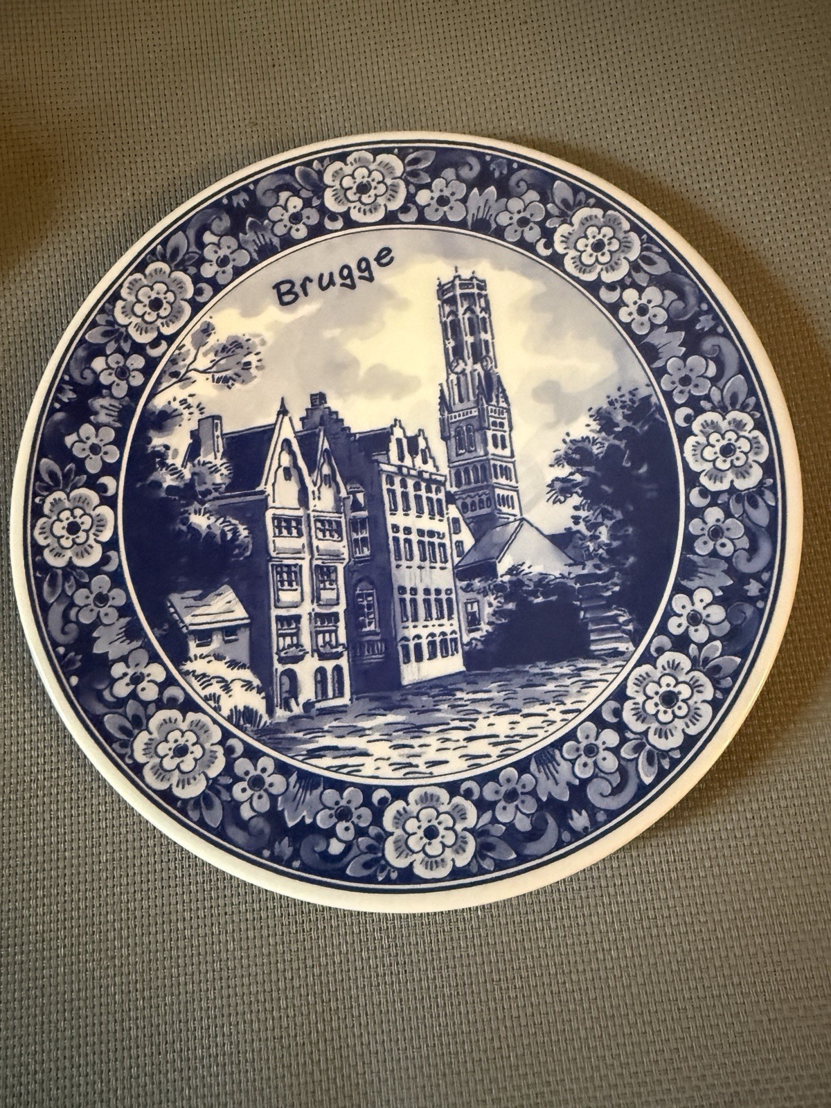 Vintage Delft Blue Bruges Belgium Souvenir Plate N.V. Dupont Handpainted.